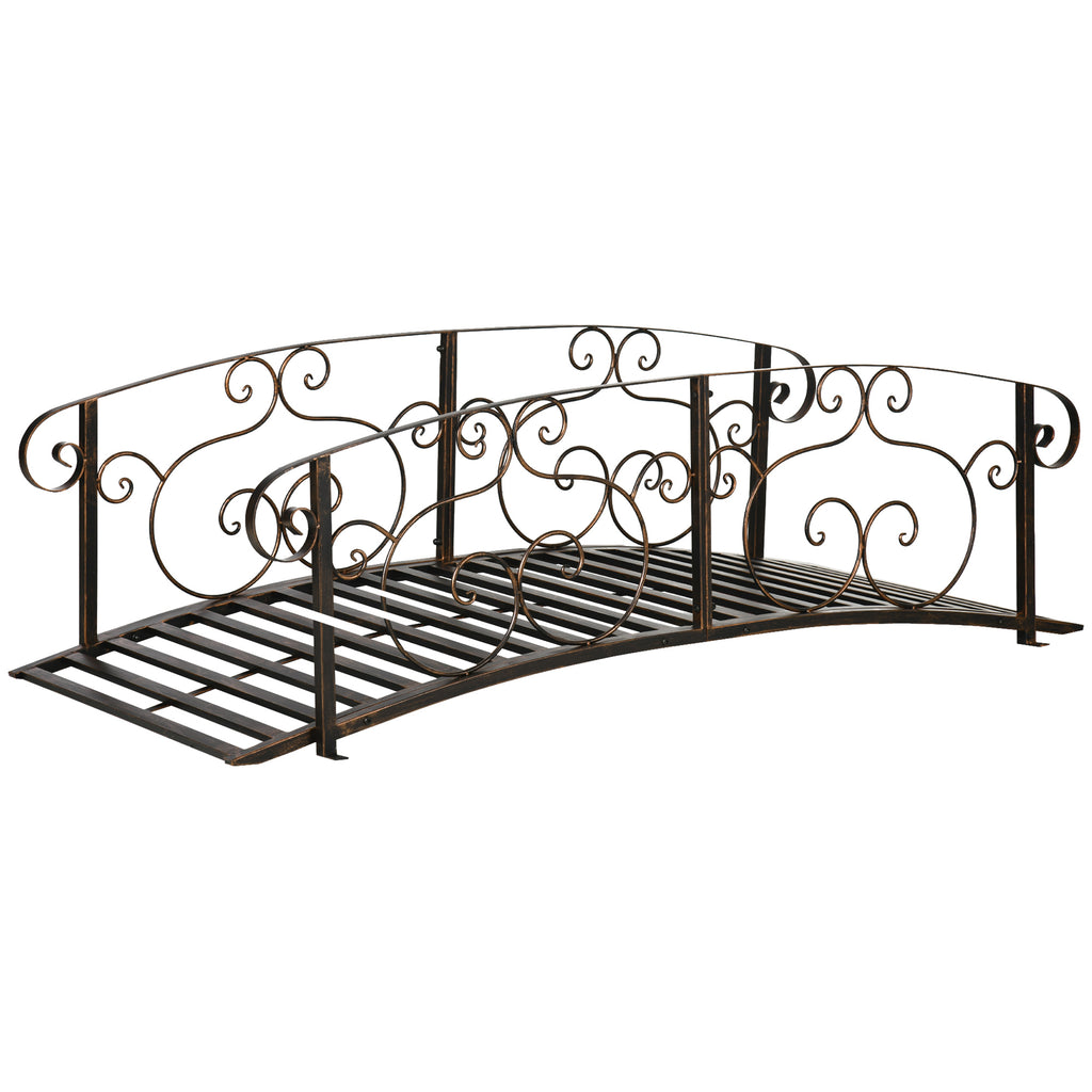6FT Steel Garden Bridge with Safety Siderails, Decorative Arc Landscaping Bridge for Backyard Creek Stream Pond, Brown