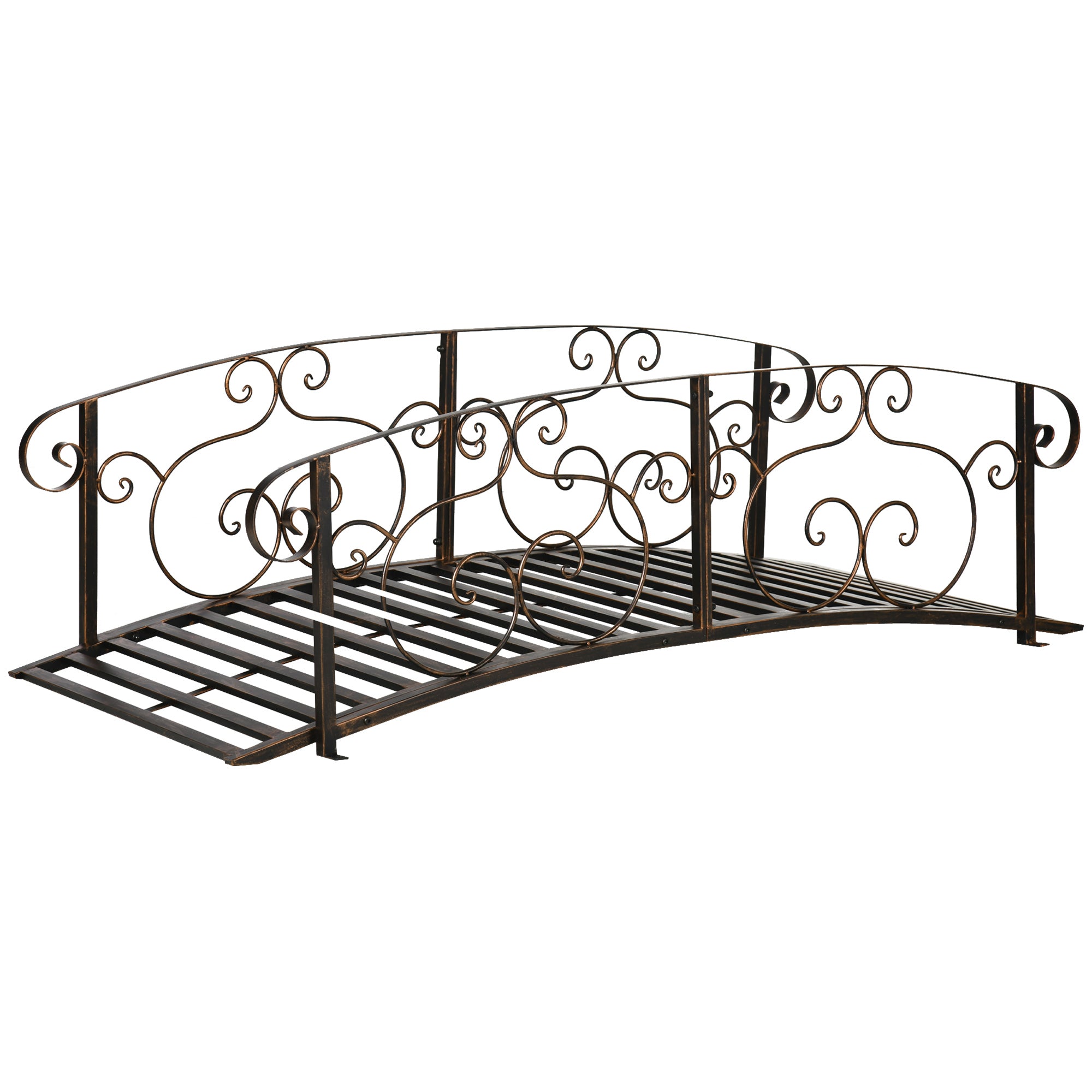 6FT Steel Garden Bridge with Safety Siderails, Decorative Arc Landscaping Bridge for Backyard Creek Stream Pond, Brown
