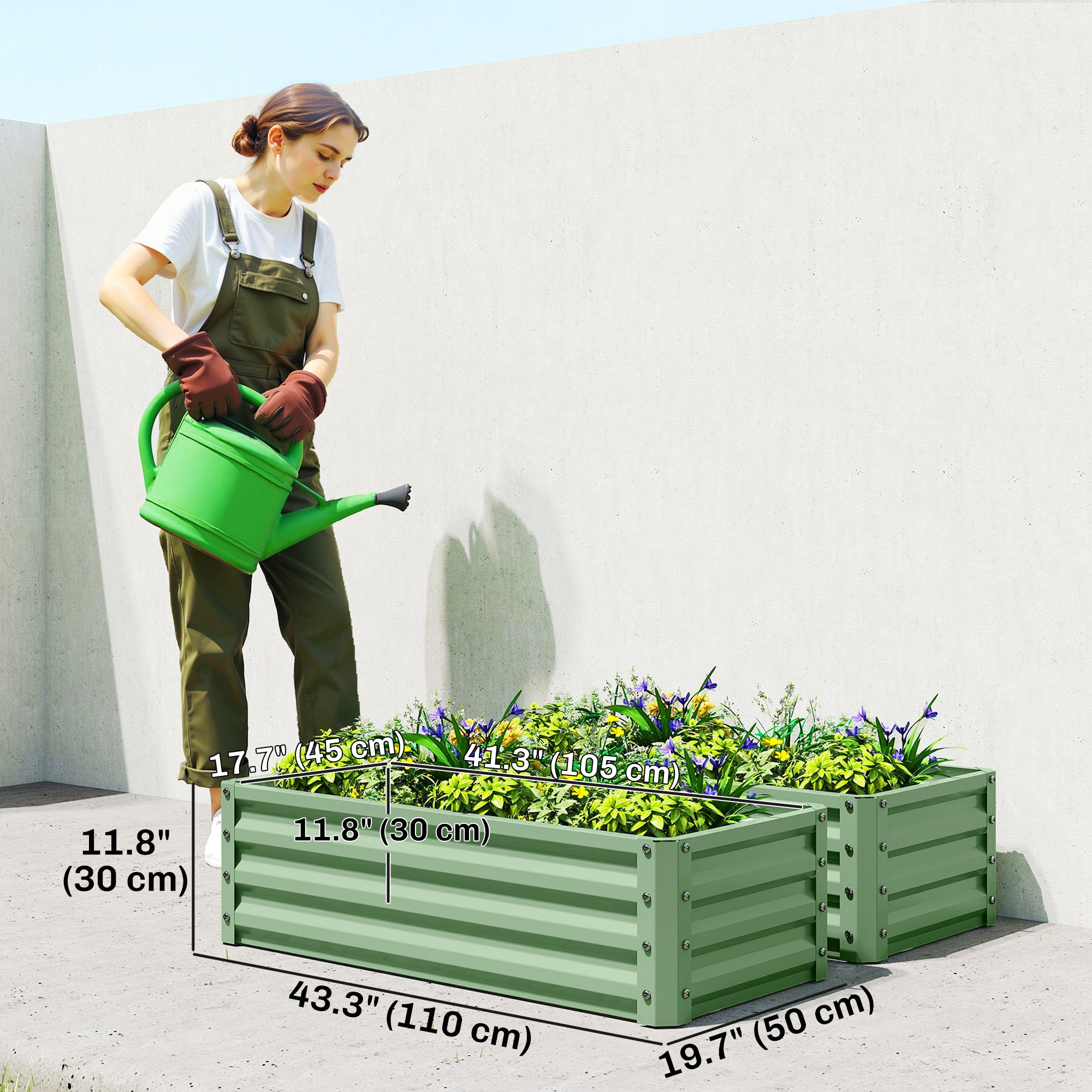 Galvanized Raised Garden Beds, Outdoor Planter Box, Set of 2, for Flowers, Herbs and Vegetables, Light Green