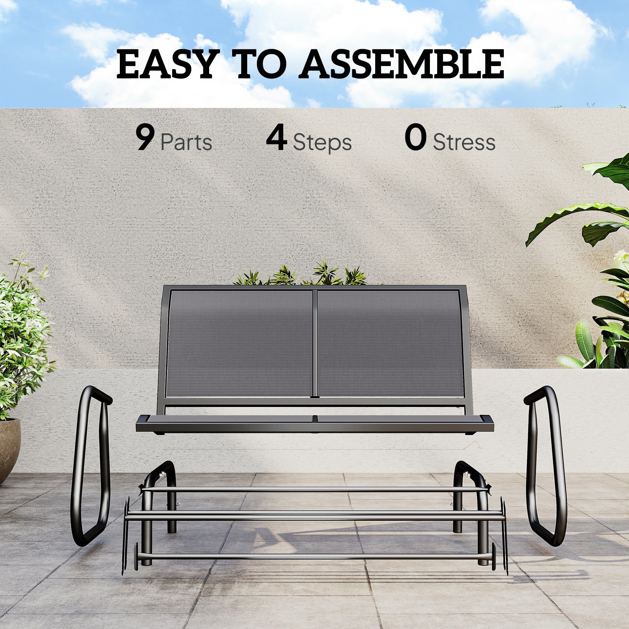 Patio Double Glider Outdoor Steel Sling Fabric Gliding Bench Garden Swing Chair Heavy-Duty Porch Rocker Garden Loveseat Grey