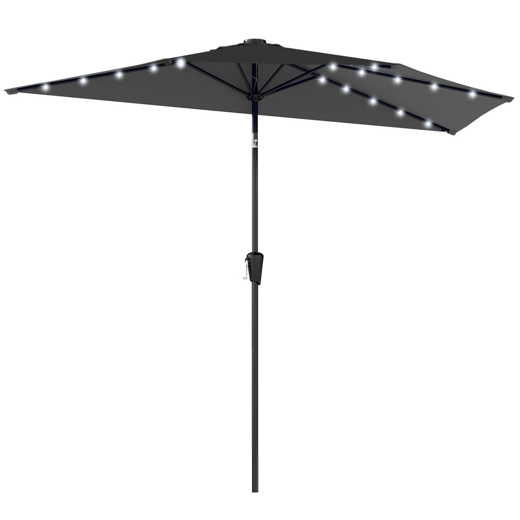 Half Outdoor Patio Umbrella with Solar LED Lights Half Umbrella with Crank 105.1" x 53.5" Black