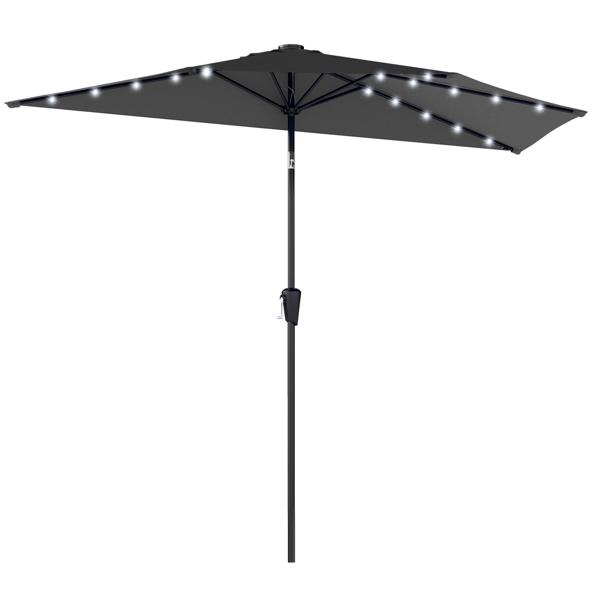 Half Outdoor Patio Umbrella with Solar LED Lights Half Umbrella with Crank 105.1" x 53.5" Black