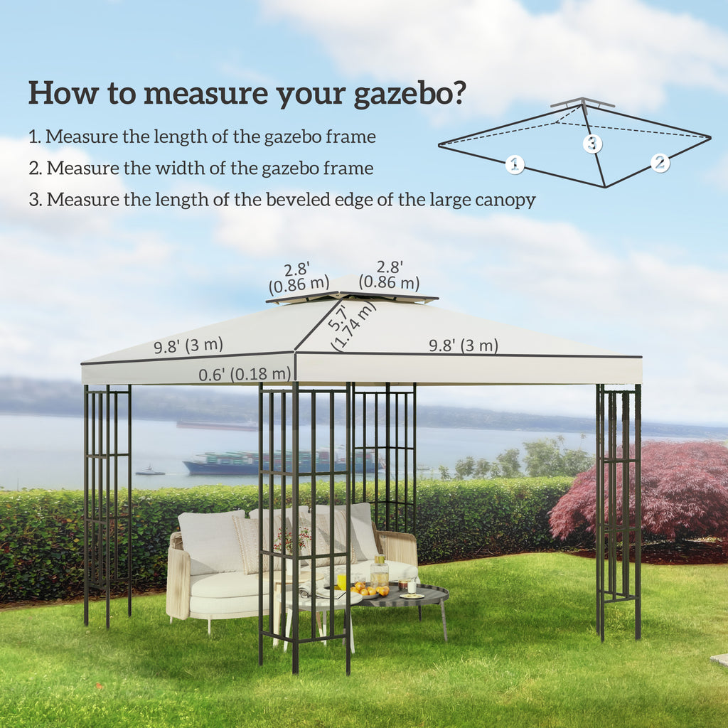 10' x 10' Square 2-Tier Gazebo Canopy Replacement Top Cover Outdoor Garden Sun Shade, Cream White