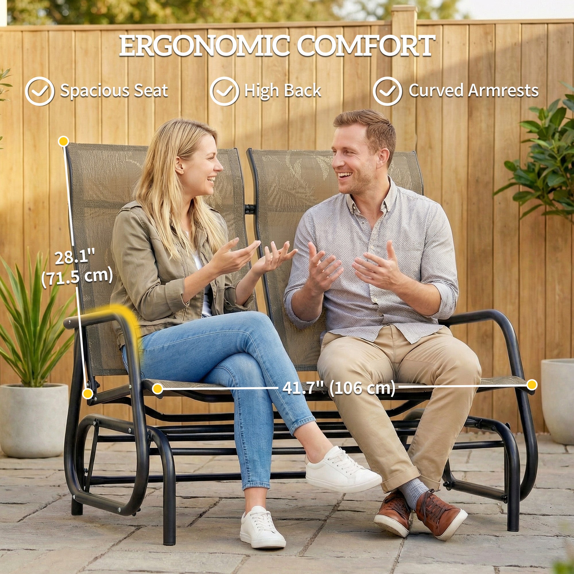 Outdoor Glider Bench, Patio Glider for 2 Persons, Brown