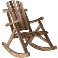 Wooden Outdoor Rocking Chair, Oversized Adirondack Patio Rocker with High Back and Slatted Seat, Carbonized
