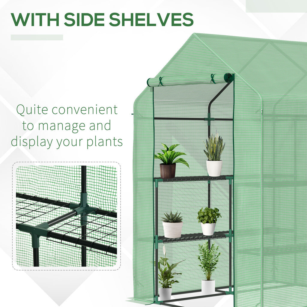 56" x 54" x 74" Walk-in Greenhouse Portable Garden Flower Seed Warm House with 8 Shelves, Outdoor Plant Growth Hot House, PE Cover, Green