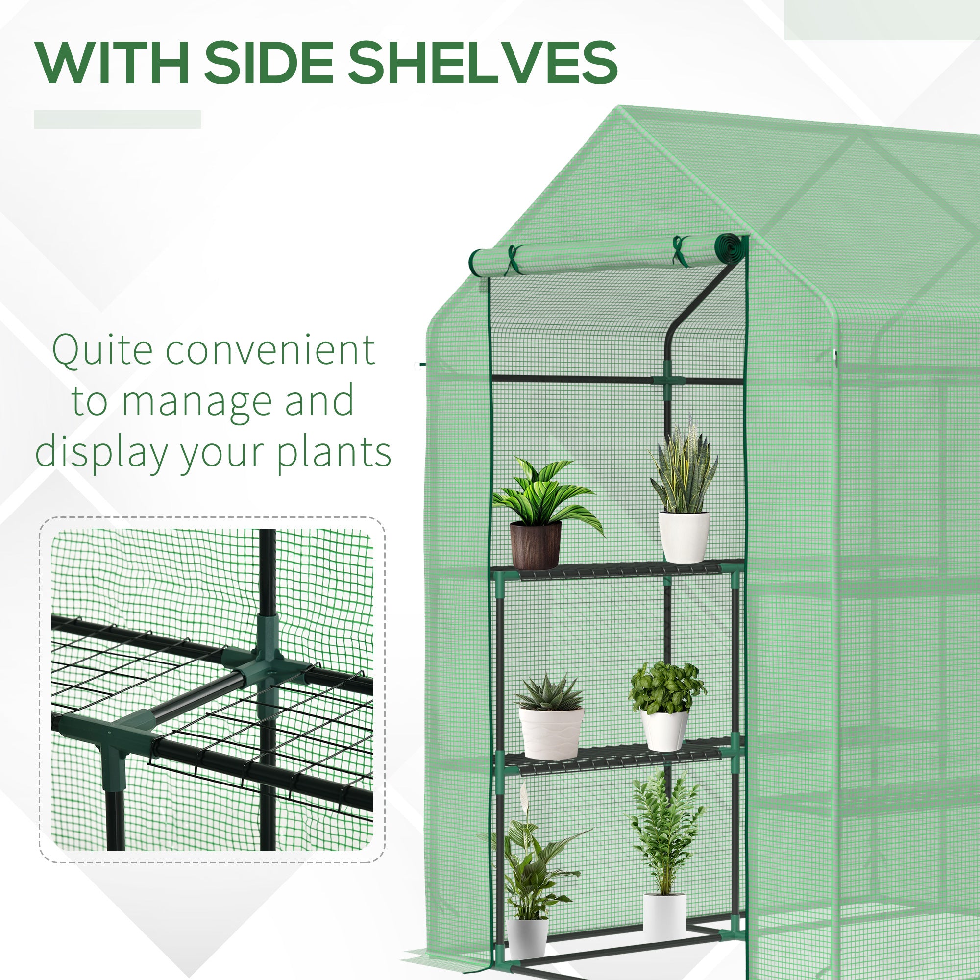 56" x 54" x 74" Walk-in Greenhouse Portable Garden Flower Seed Warm House with 8 Shelves, Outdoor Plant Growth Hot House, PE Cover, Green