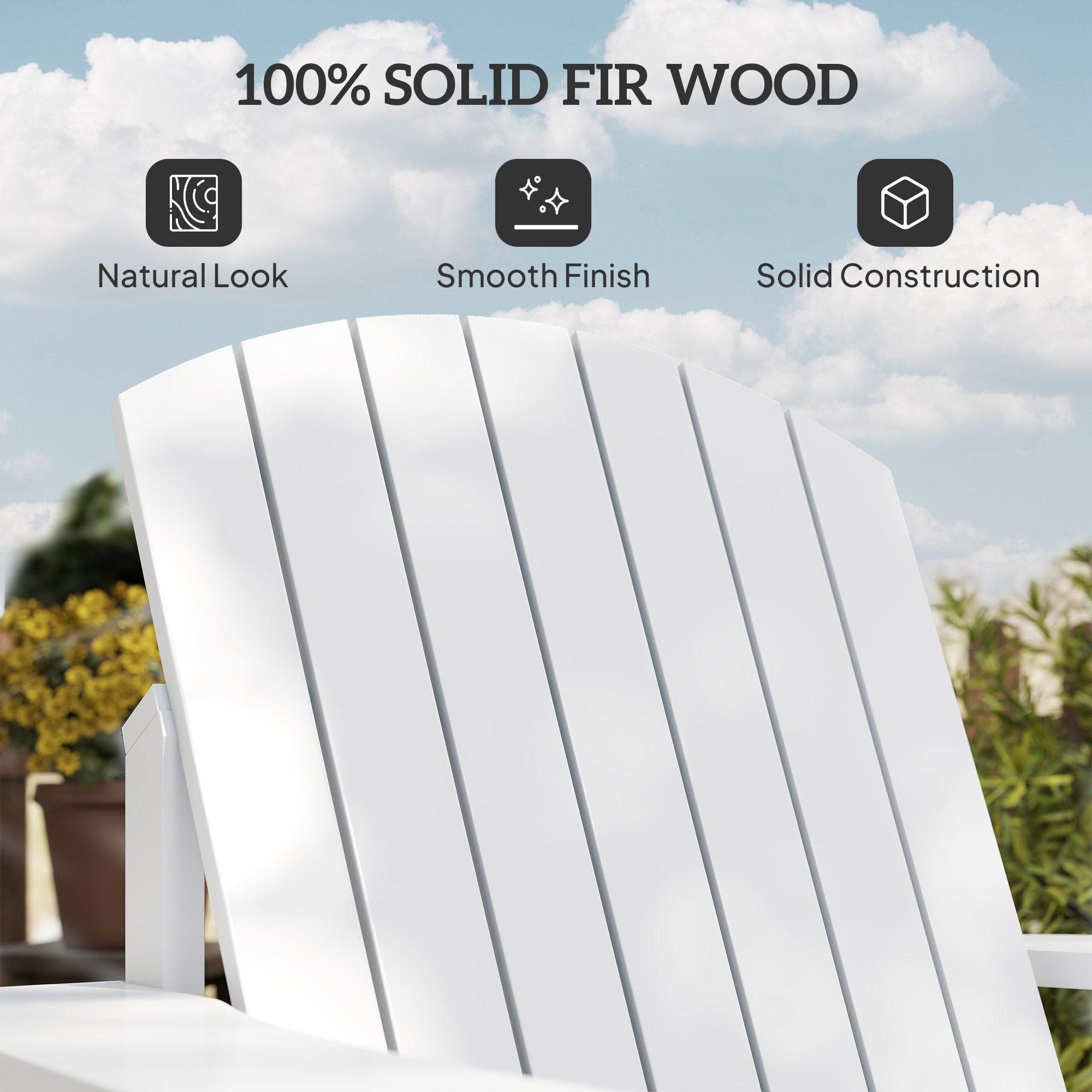 Classic Adirondack Chair Muskoka Chair, Garden Deck Chair with Cup Holder for Patio, Indoor, Backyard, White