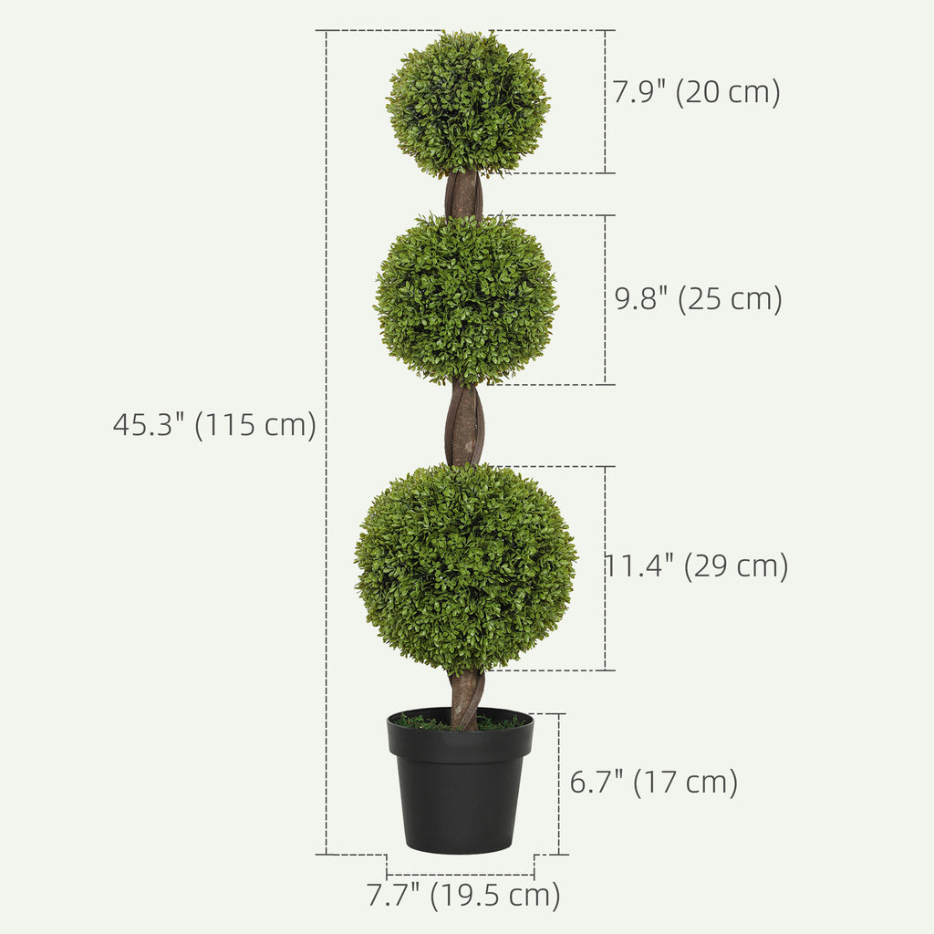 Set of 2 Artificial Ball Boxwood Topiary Trees, Fake Plants in Pots for Indoor Outdoor Decor, Green