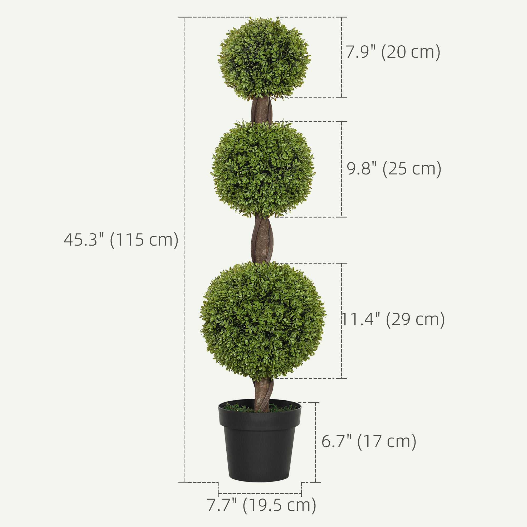 Set of 2 Artificial Ball Boxwood Topiary Trees, Fake Plants in Pots for Indoor Outdoor Decor, Green