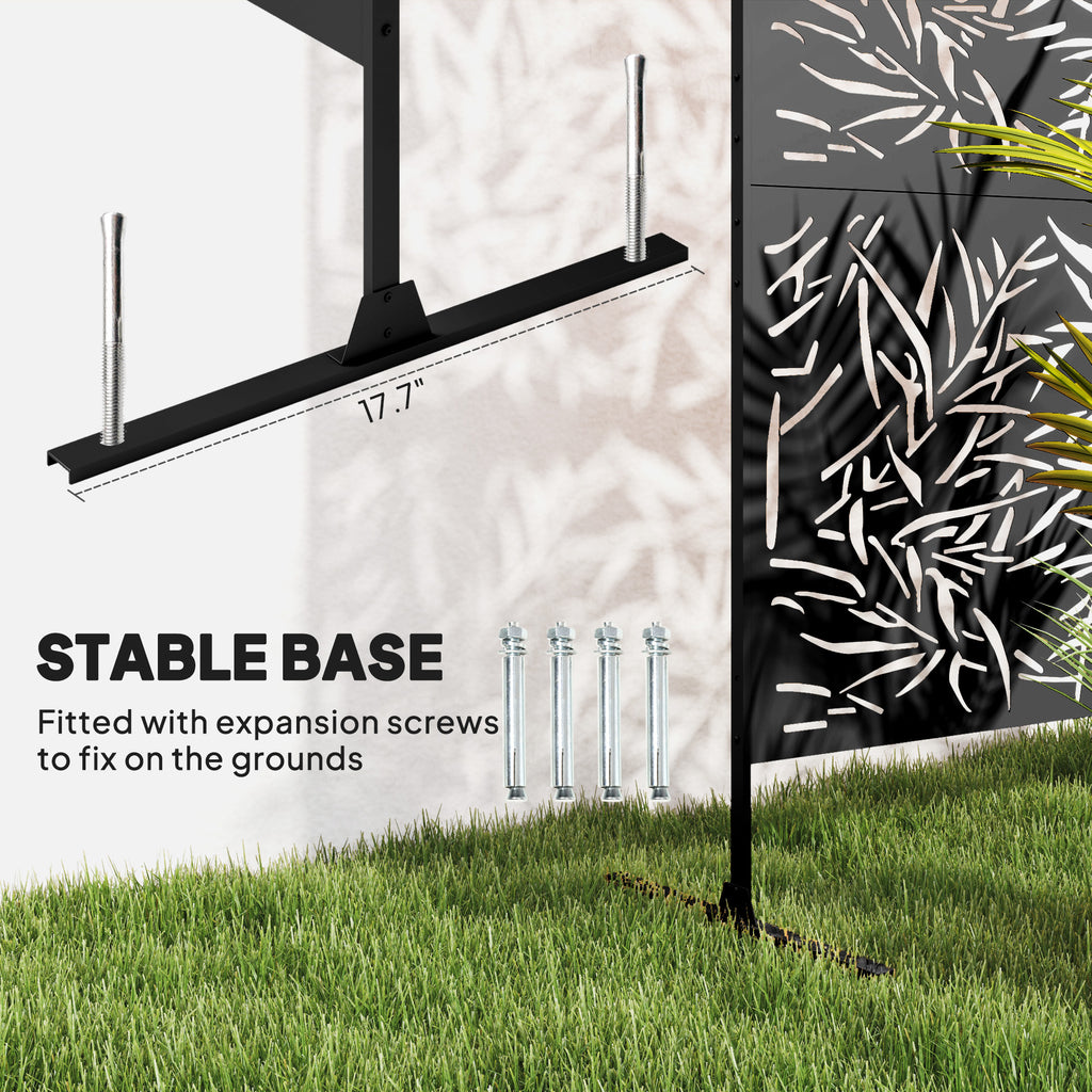 Metal Outdoor Privacy Screen, Freestanding Outdoor Divider with Stand, Decorative Privacy Panel, 78" x 48", Black
