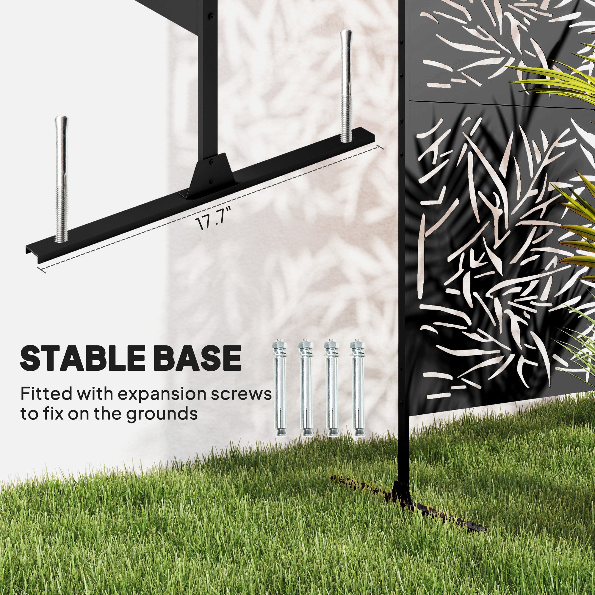 Metal Outdoor Privacy Screen, Freestanding Outdoor Divider with Stand, Decorative Privacy Panel, 78" x 48", Black