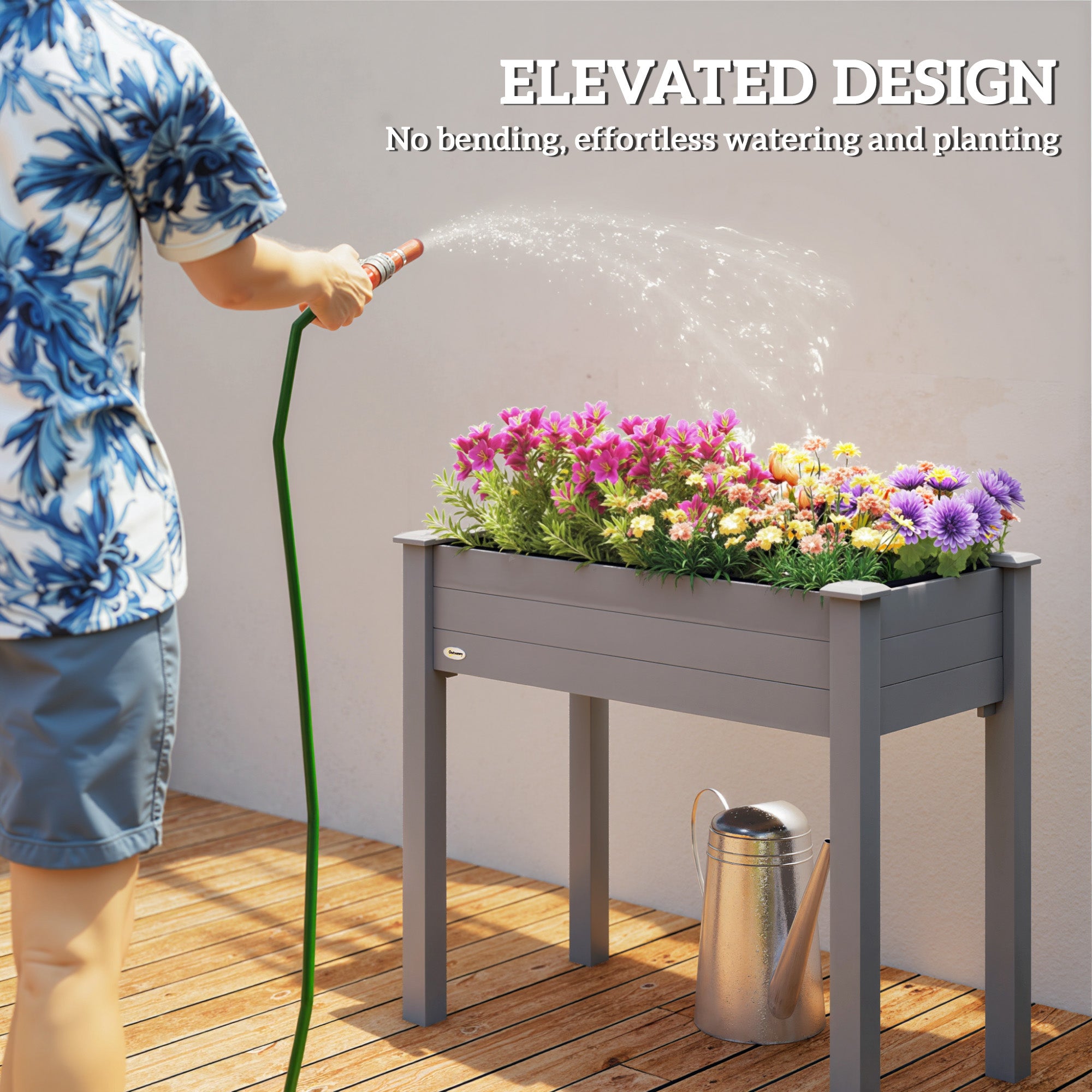 34"x18"x30" Wooden Raised Garden Bed, Elevated Planter Box with Legs, Drainage Holes, Inner Bag for Garden, Dark Grey