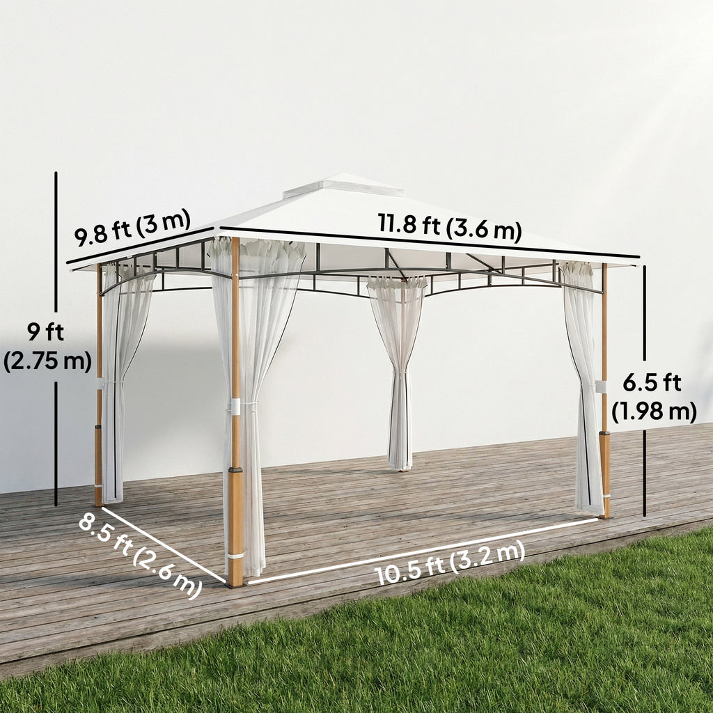 10' x 12' Patio Gazebo, UPF50+ Double Roof Outdoor Gazebo Canopy Shelter with Netting for Backyard, Patio, Cream White