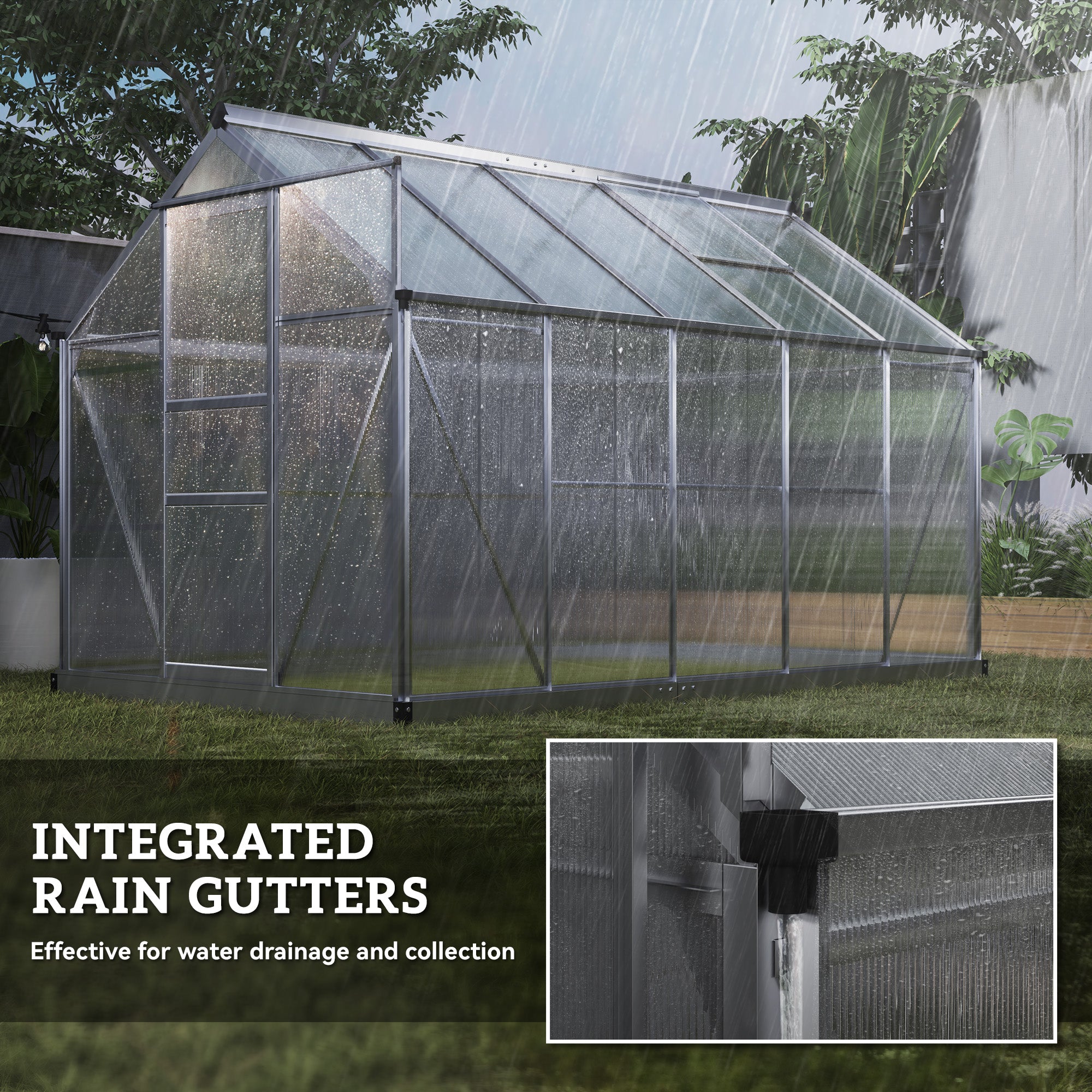 6' x 10' x 6.6' Polycarbonate Greenhouse, Walk-In Green House Kit Garden, Plants Grow, Galvanized Sheet Aluminum Frame