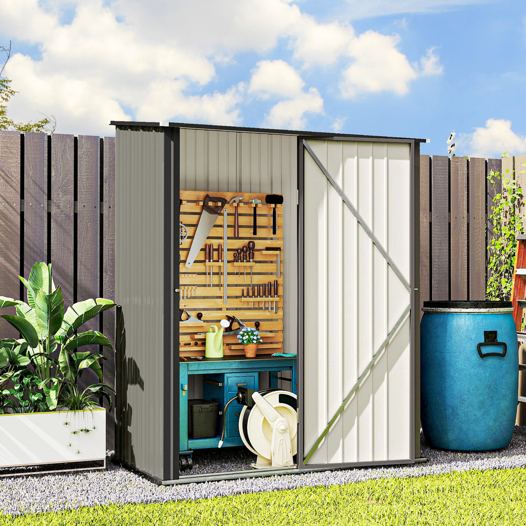 5' x 3' Outdoor Storage Shed, Steel Garden Shed with Single Lockable Door, Tool Storage Shed for Backyard, Grey