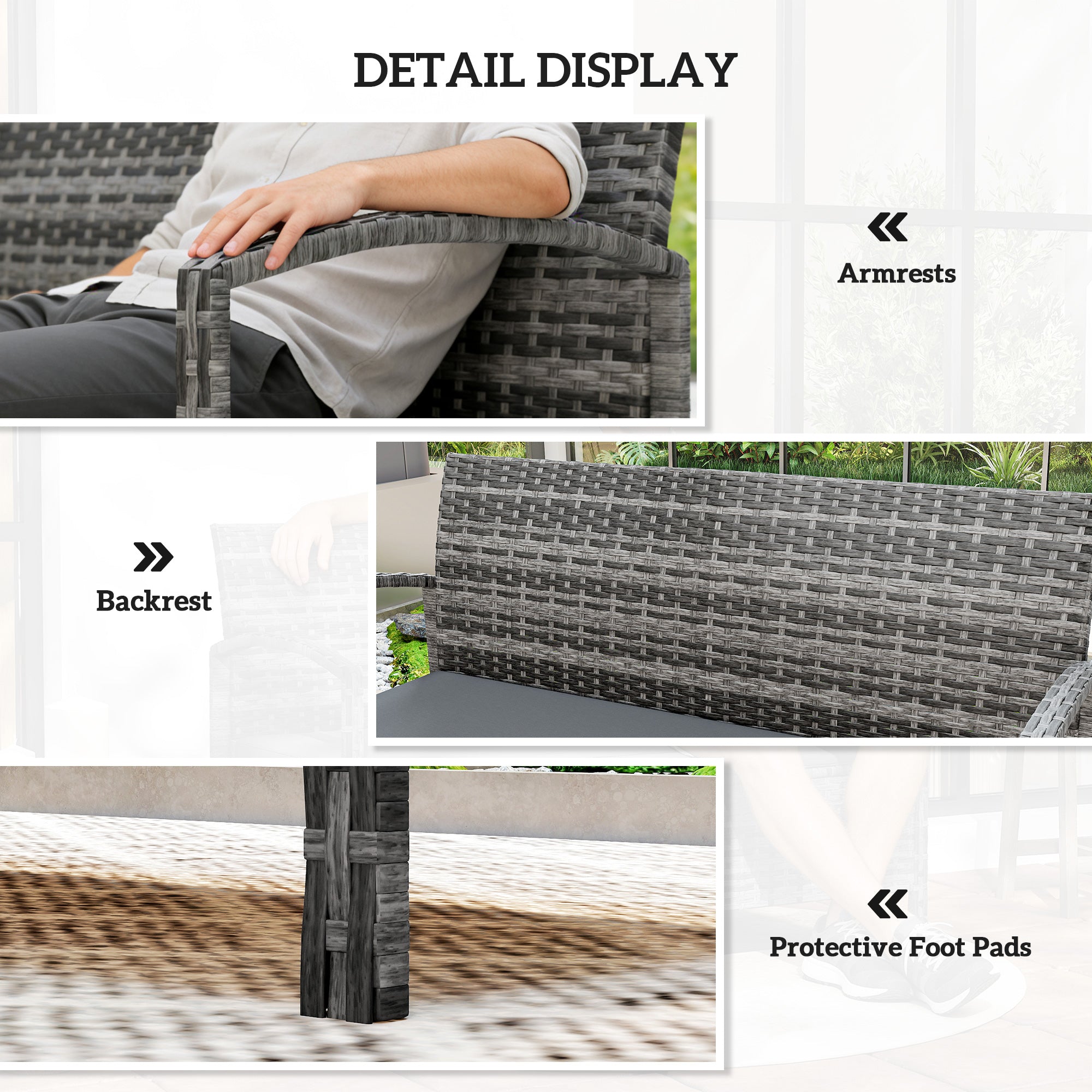 33 Gallon Outdoor Storage Bench, Wicker Deck Box Patio Bench Seat with Cushion, Grey