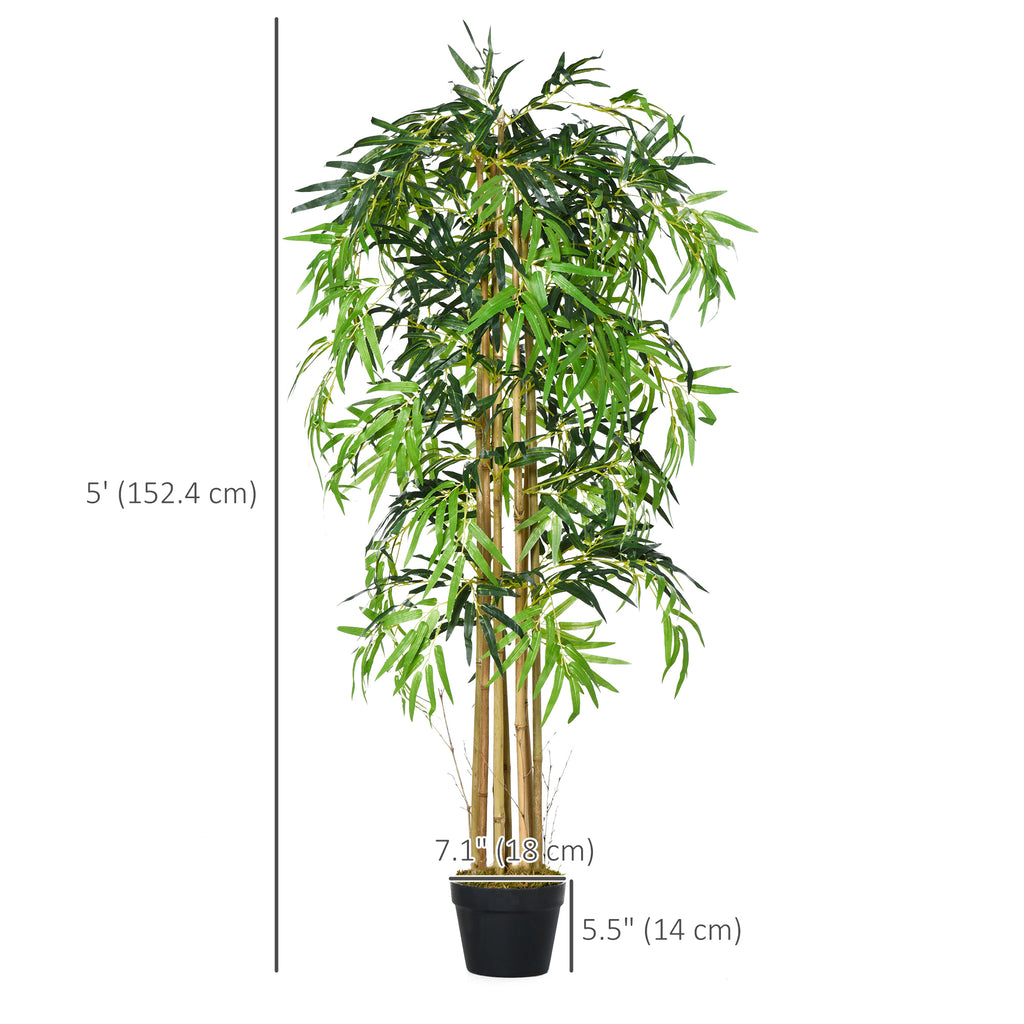 5FT Artificial Bamboo Tree, Fake Plant with 1095 Leaves, Greenery Plant in Nursery Pot for Indoor, Green