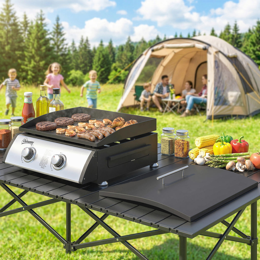2 Burner Liquefied Gas Grill, Portable Tabletop BBQ Grill, for Camping, Picnic, Silver