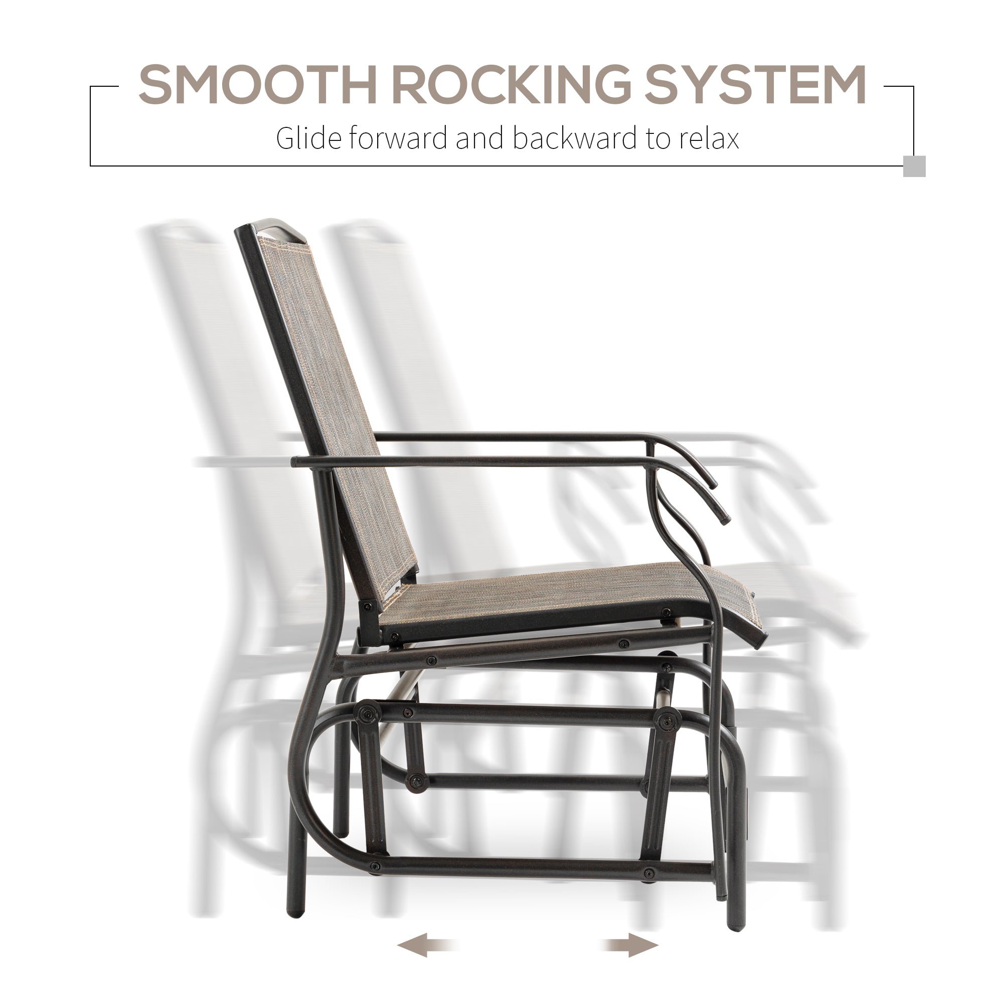 2 Pieces Outdoor Glider Chairs, 2 Person Glider Rocking Chair Set with Breathable Mesh Fabric, Steel Frame, Dark Brown