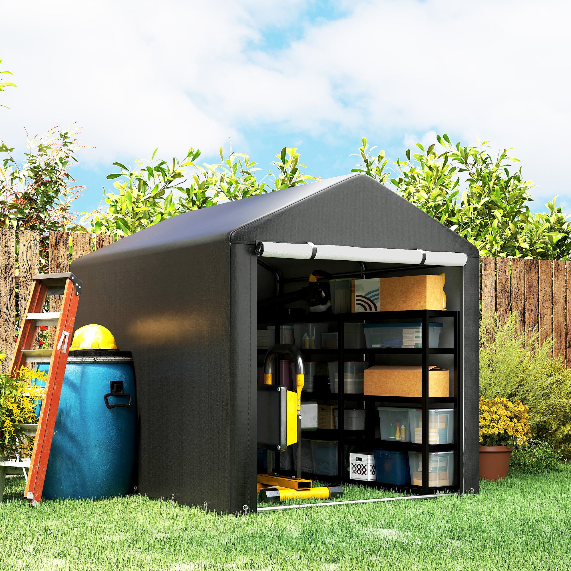 Portable Bicycle Shed with Galvanised Steel Frame and Large Door, Waterproof Outdoor Shed for Garden Tools, Black
