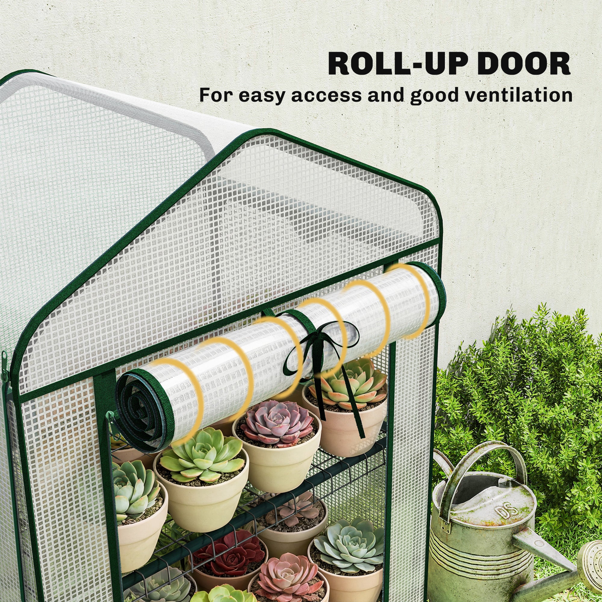 Mini Greenhouse with Screen Roof, Portable Small Greenhouse with Roll-Up Zipper Door, 27.6" x 19.7" x 50", White