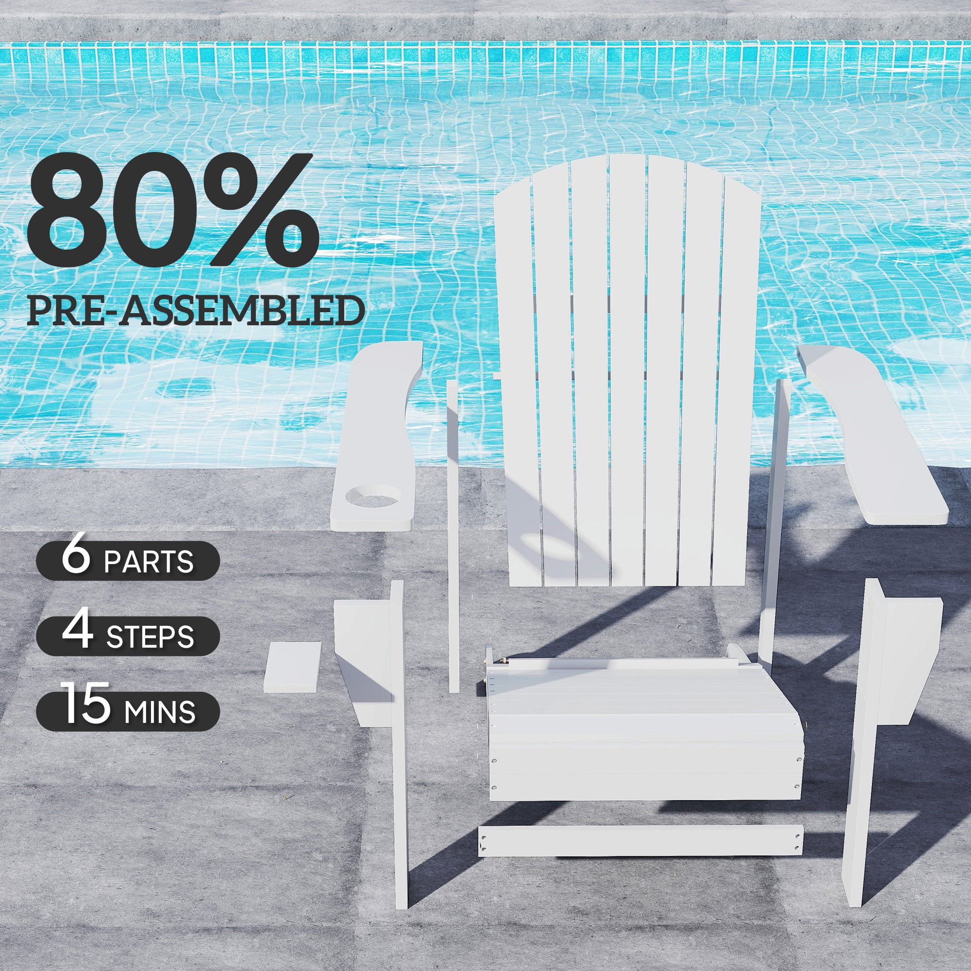Classic Adirondack Chair Muskoka Chair, Garden Deck Chair with Cup Holder for Patio, Indoor, Backyard, White
