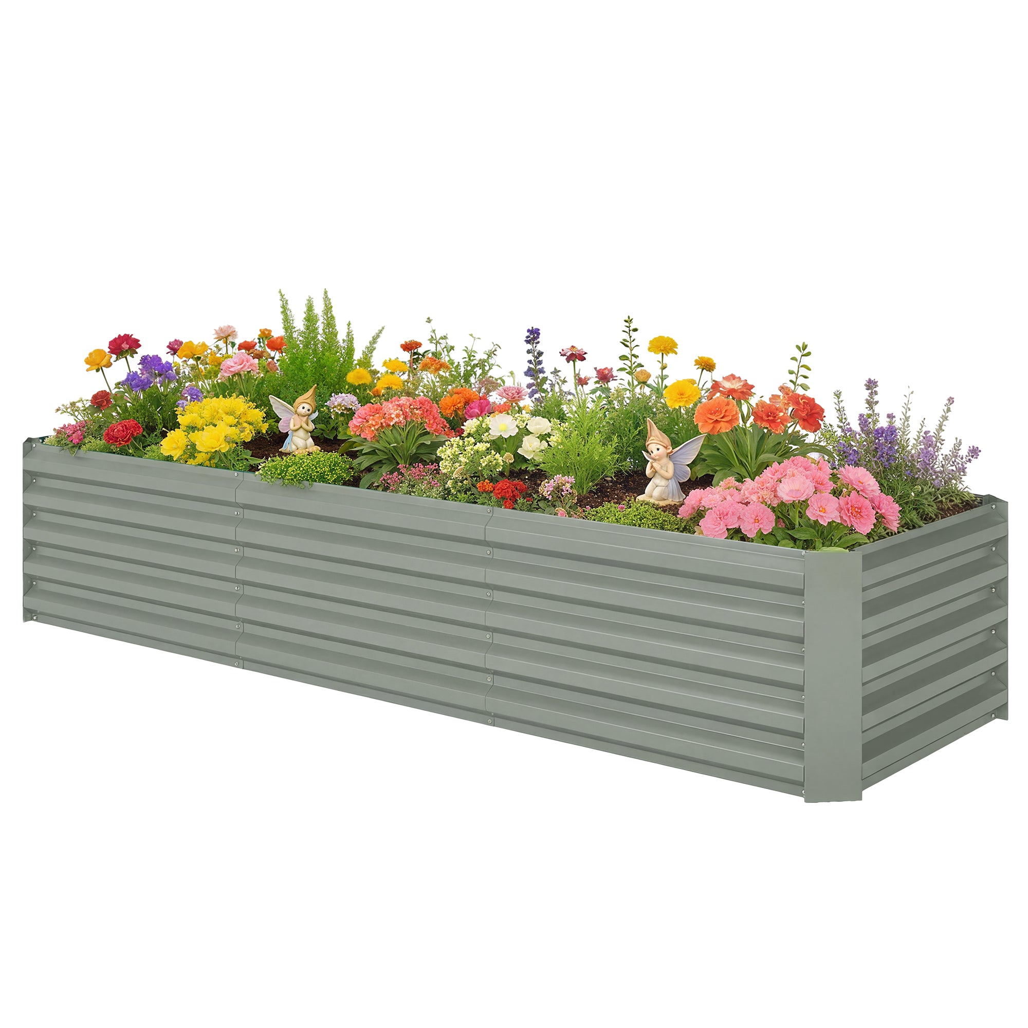8' x 2.6' x 1.5' Galvanized Raised Bed, Large Elevated Planter Box for Growing Flowers, Herbs and Vegetables, Light Grey