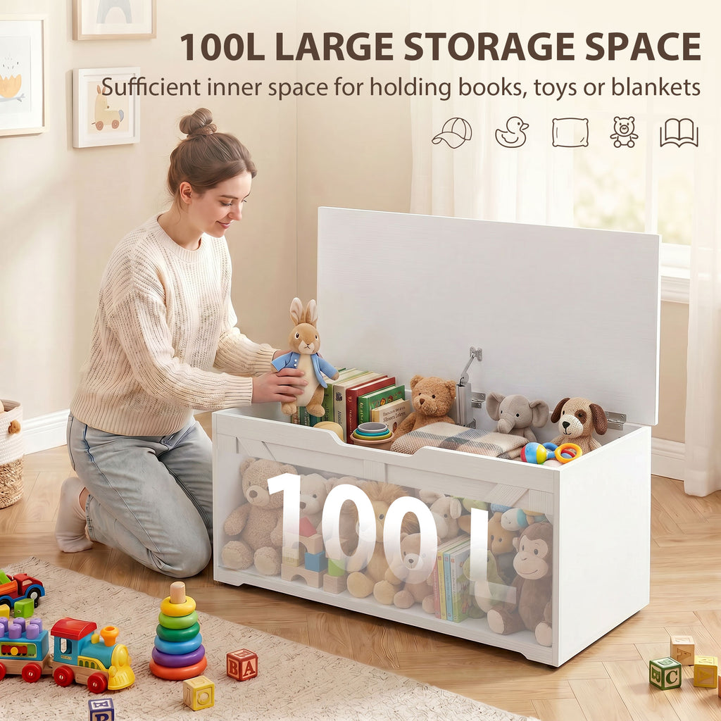 31.5 Inches Storage Chest, Storage Trunk with Safety Hinge for Living Room, White Wood Grain