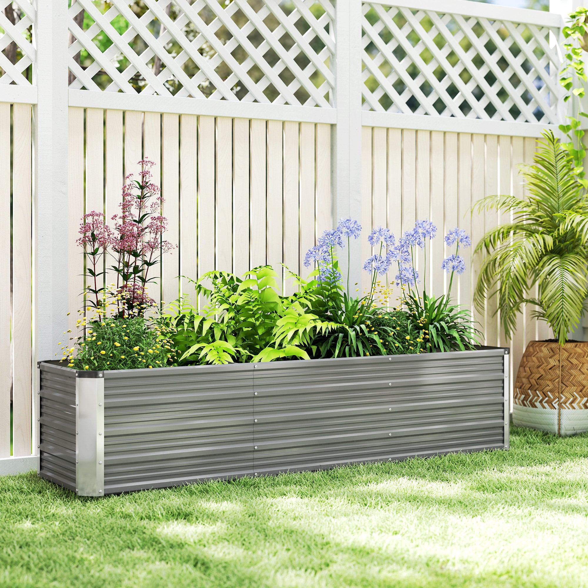 6' x 1.5' x 1.3' Galvanized Raised Garden Bed, Elevated Large Metal Planter Box w/ Install Gloves, Light Grey