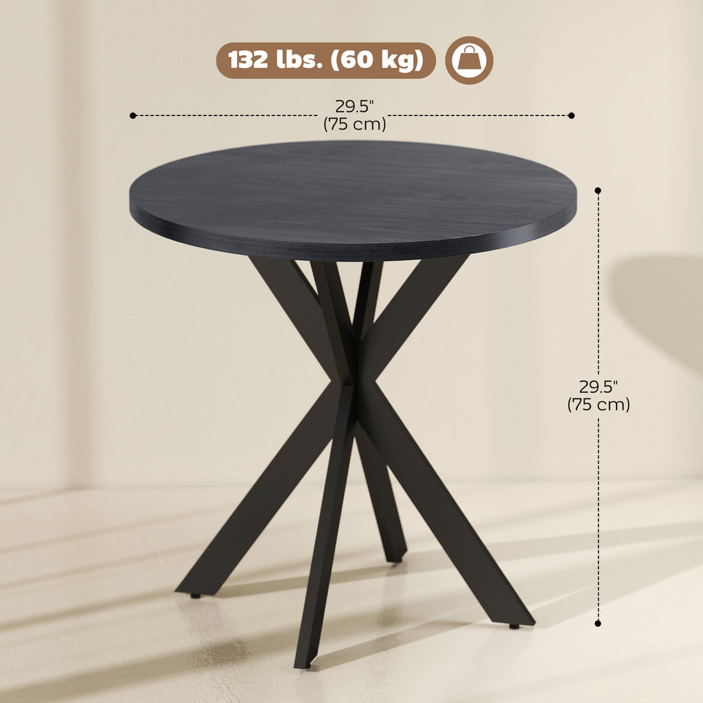 29" Dining Table, Contemporary Round Kitchen Table with Steel Legs, Black