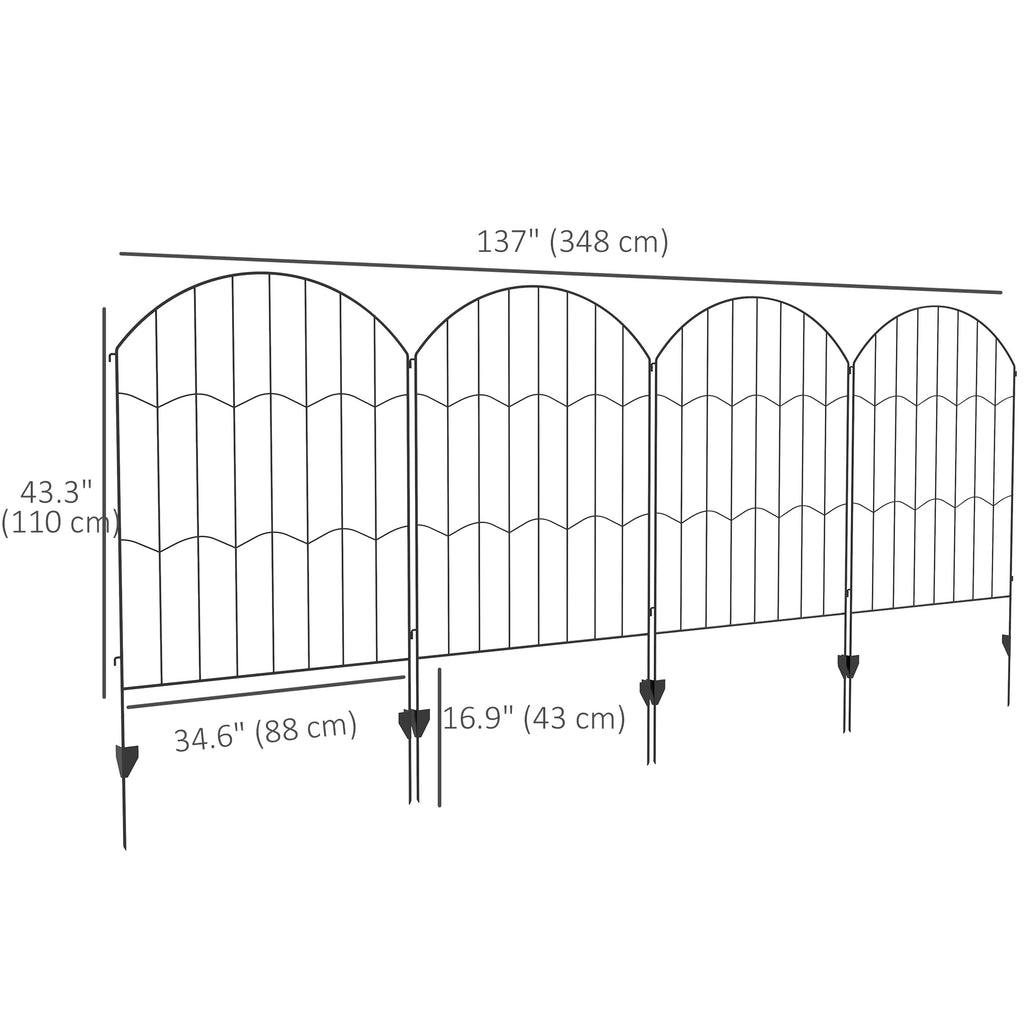 4 Pack Garden Fencing for Yard, Decorative Fence Panels as Animal Barrier and Flower Edging, Circle, Black, Wave