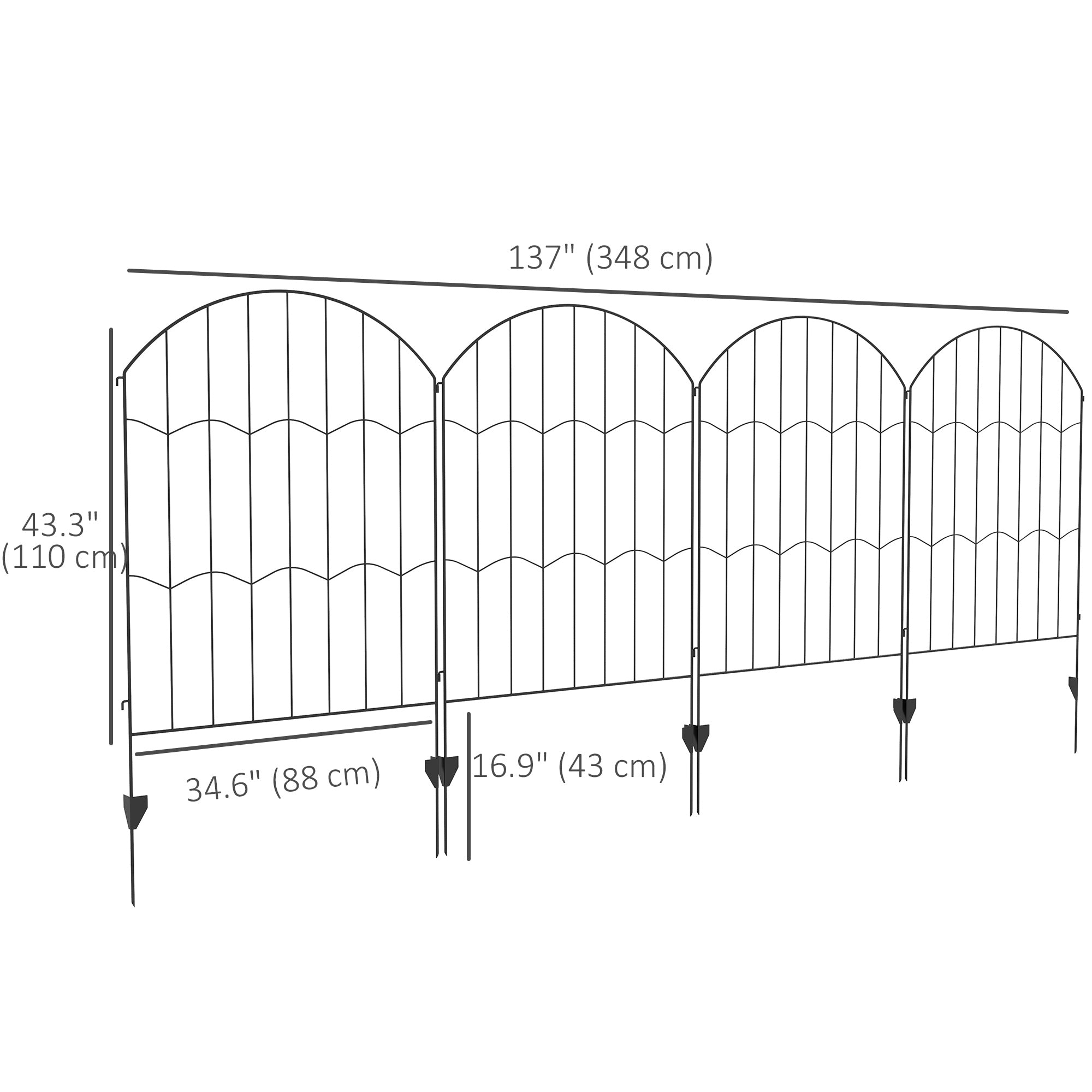 4 Pack Garden Fencing for Yard, Decorative Fence Panels as Animal Barrier and Flower Edging, Circle, Black, Wave
