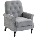 Accent Chair, Mid-Century Modern Armchair with Thick Padded Seat, Spring Cushion, Solid Wood Legs, Grey