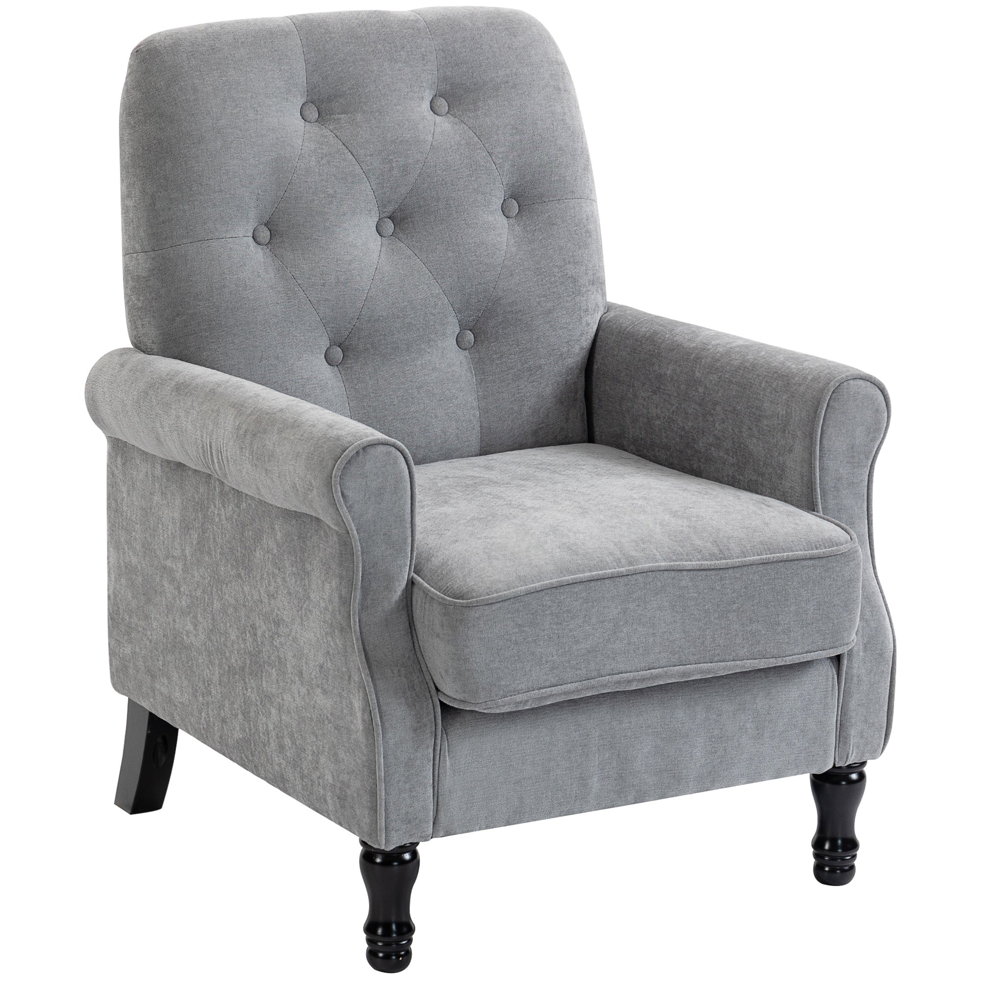 Accent Chair, Mid-Century Modern Armchair with Thick Padded Seat, Spring Cushion, Solid Wood Legs, Grey
