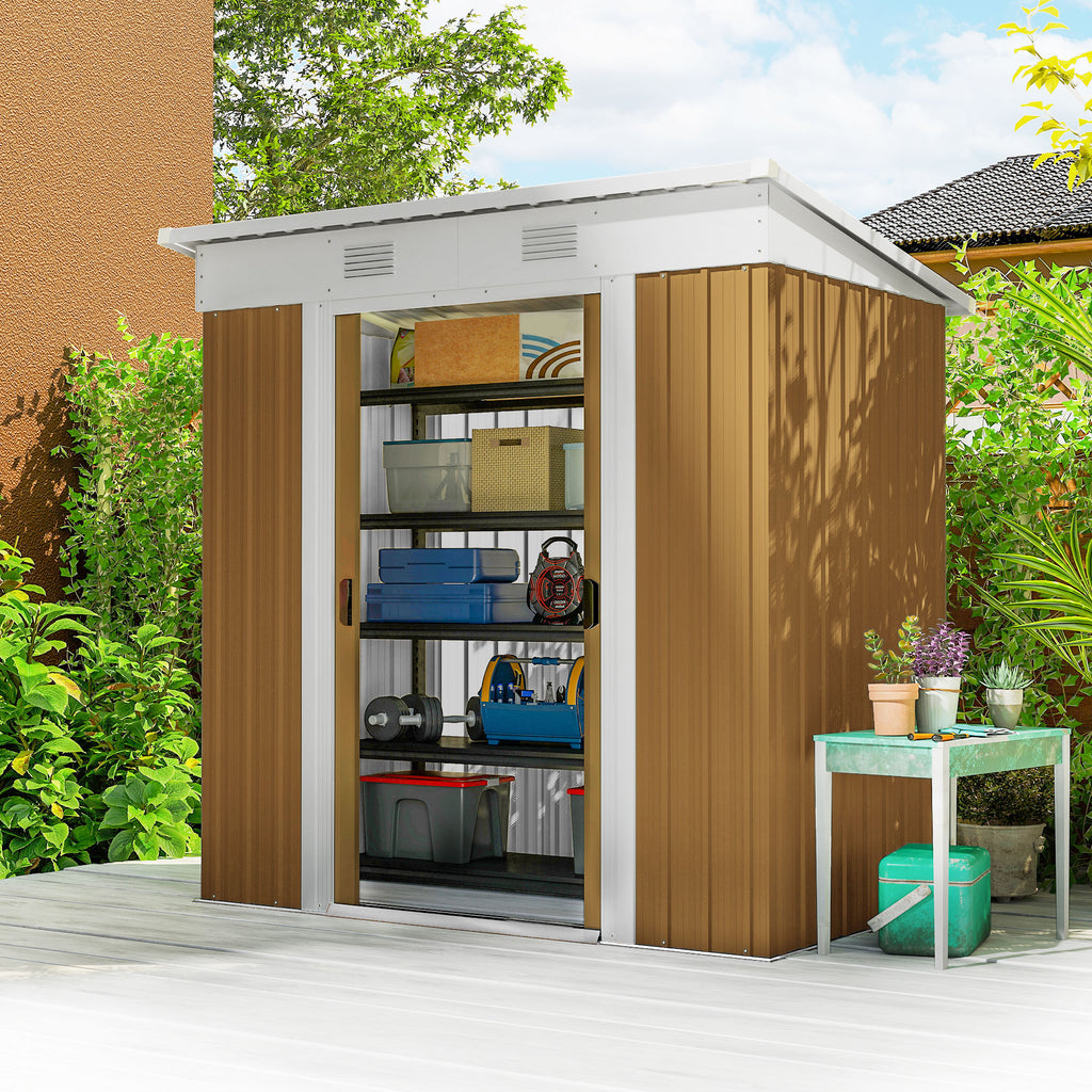 6' x 4' Outdoor Storage Shed, Metal Garden Shed with Lockable Sliding Doors and Vents, Yellow