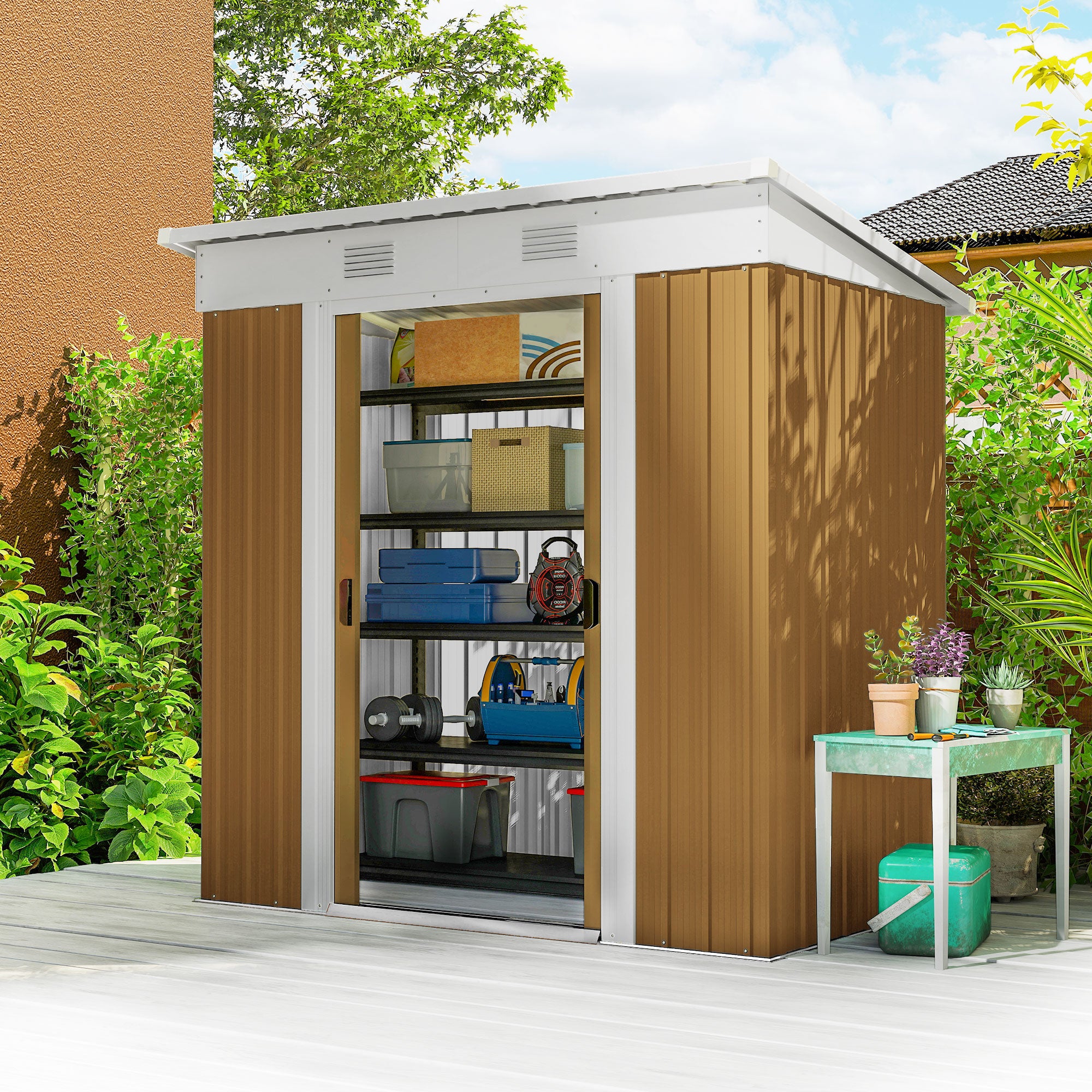 6' x 4' Outdoor Storage Shed, Metal Garden Shed with Lockable Sliding Doors and Vents, Yellow