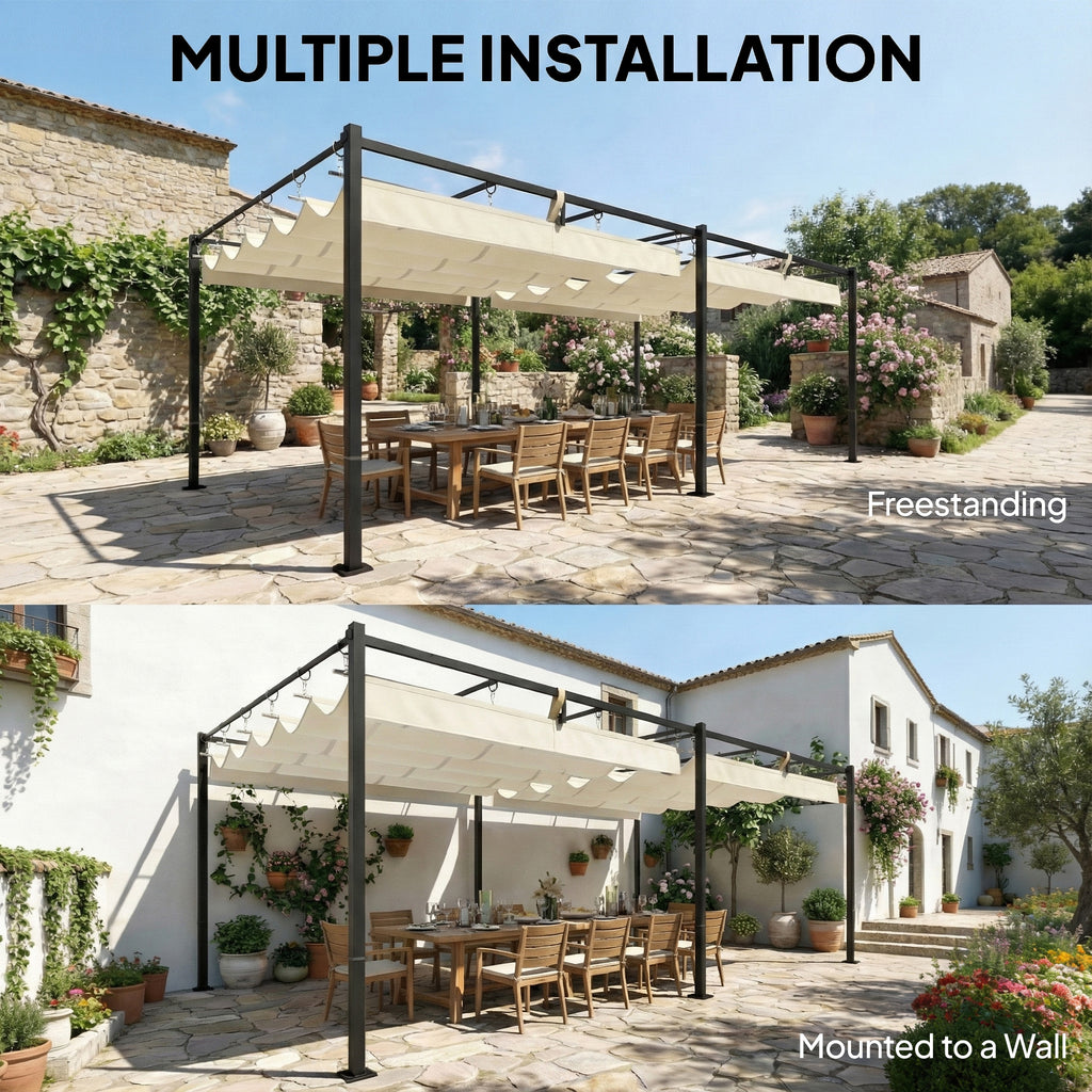 19' x 10' Pergola with Retractable Canopy, Patio Pergola with Sun Shade Shelter, UV50+, for Patio, Garden, Cream
