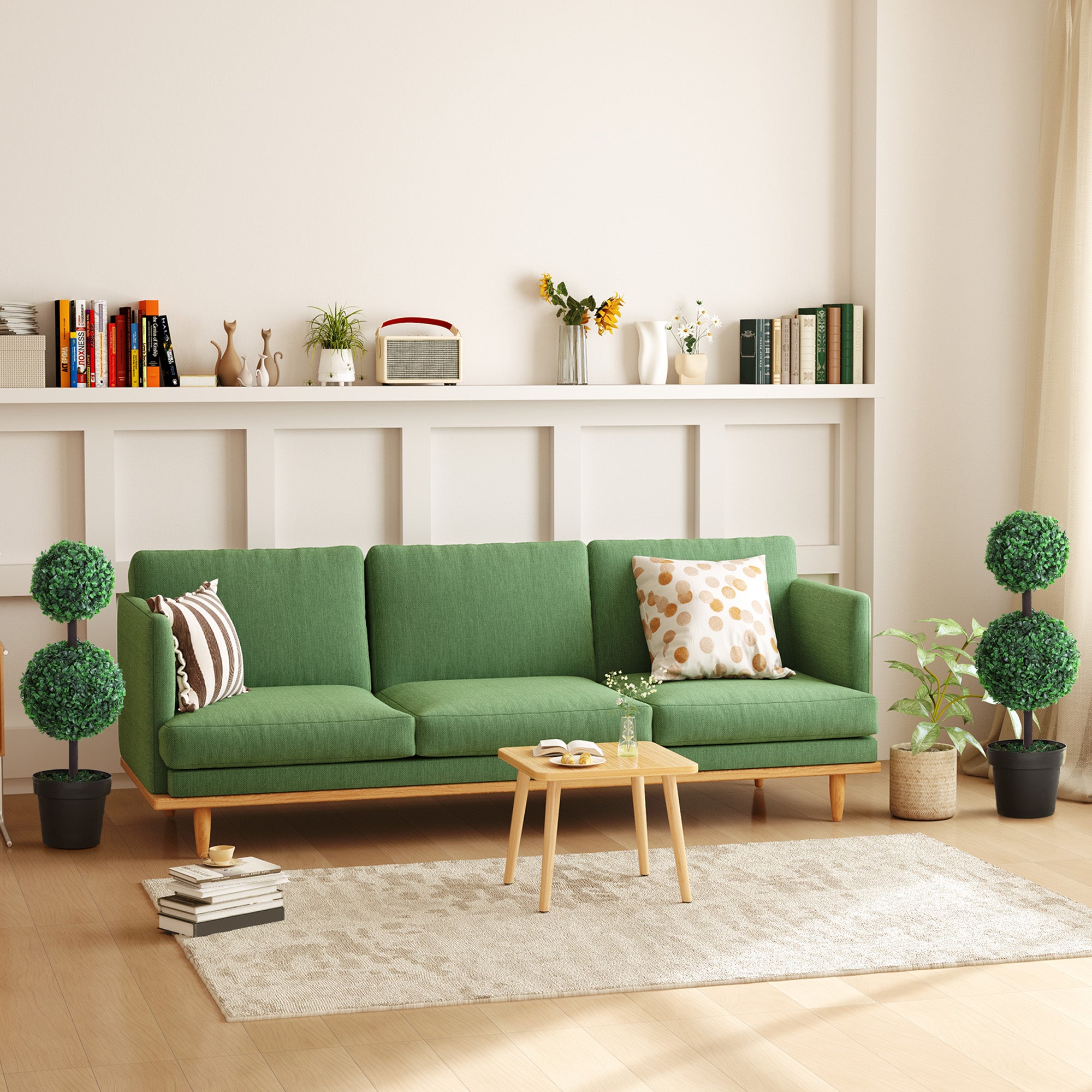 2 Ball Topiary Tree in Pot for Home Decor Set of 2, Artificial Plant for Home Office, Living Room Decor, Dark Green