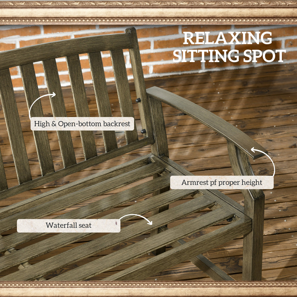 Outdoor Garden Bench, Metal Bench, Wood Look Slatted Frame Furniture for Patio, Park, Porch, Lawn, Yard, Deck, Black