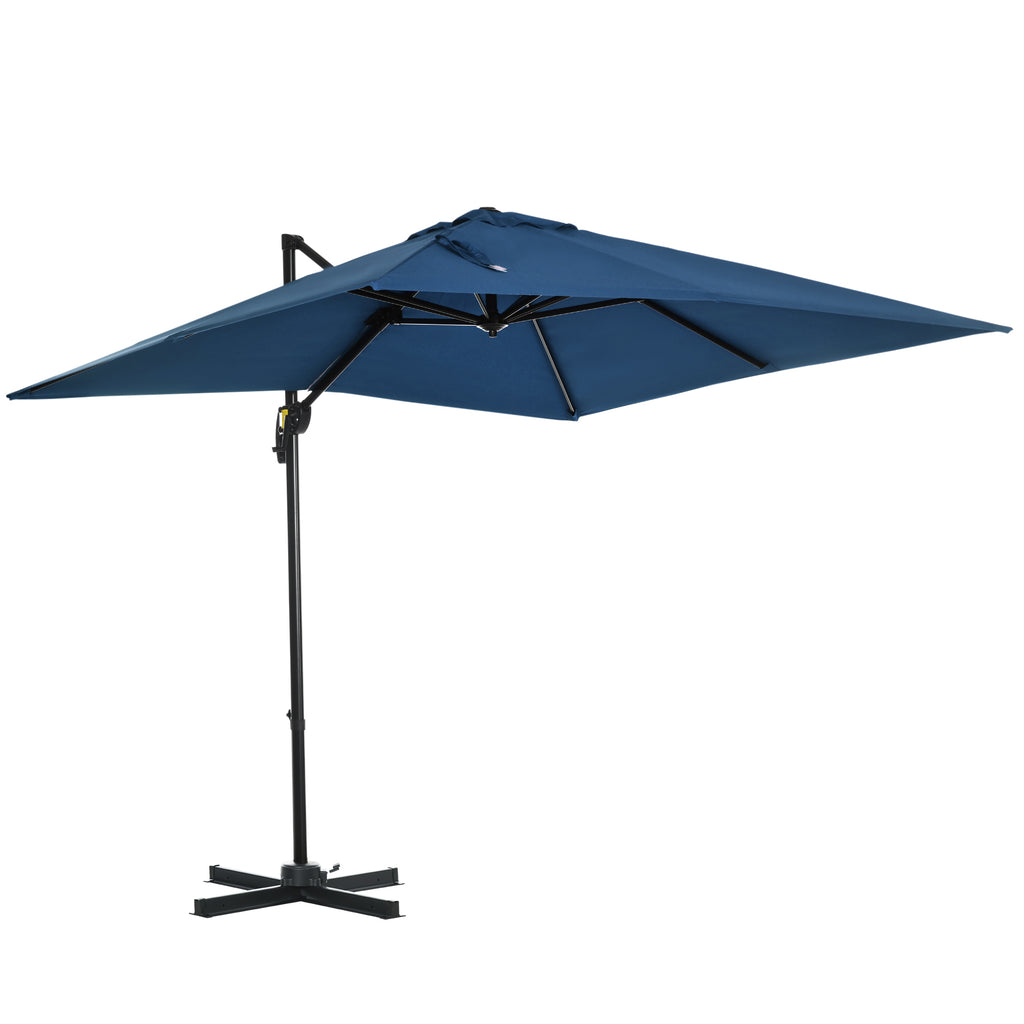 8' x 8' Square Patio Hanging Offset Umbrella with 360Â° Rotation, Aluminum Outdoor Cantilever Parasol with Crank & Tilt, Sun Canopy Shelter with Cross Base, Dark Blue