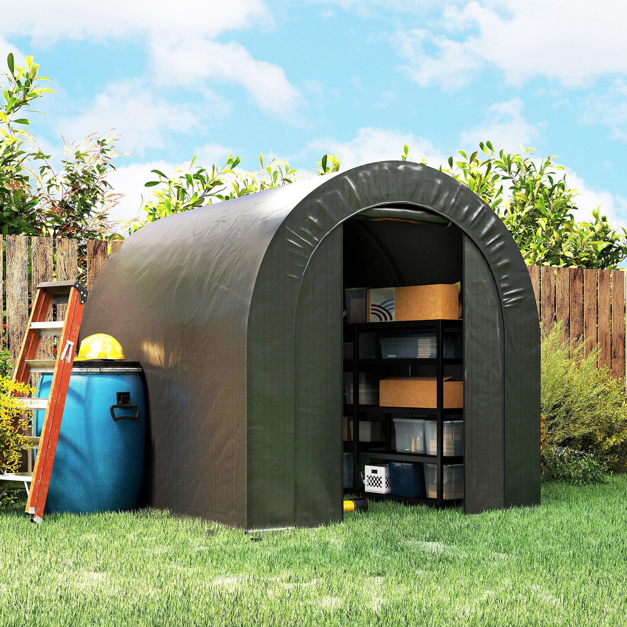 6' x 8' Outdoor Storage Shed, Heavy Duty Galvanized Steel Portable Shed for Bike, Motorcycle, Garden Tools, Black