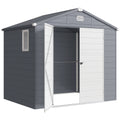 8' x 6' PP Garden Storage Shed with Latch Door, Vents, Window, Sloped Roof, Dark Grey