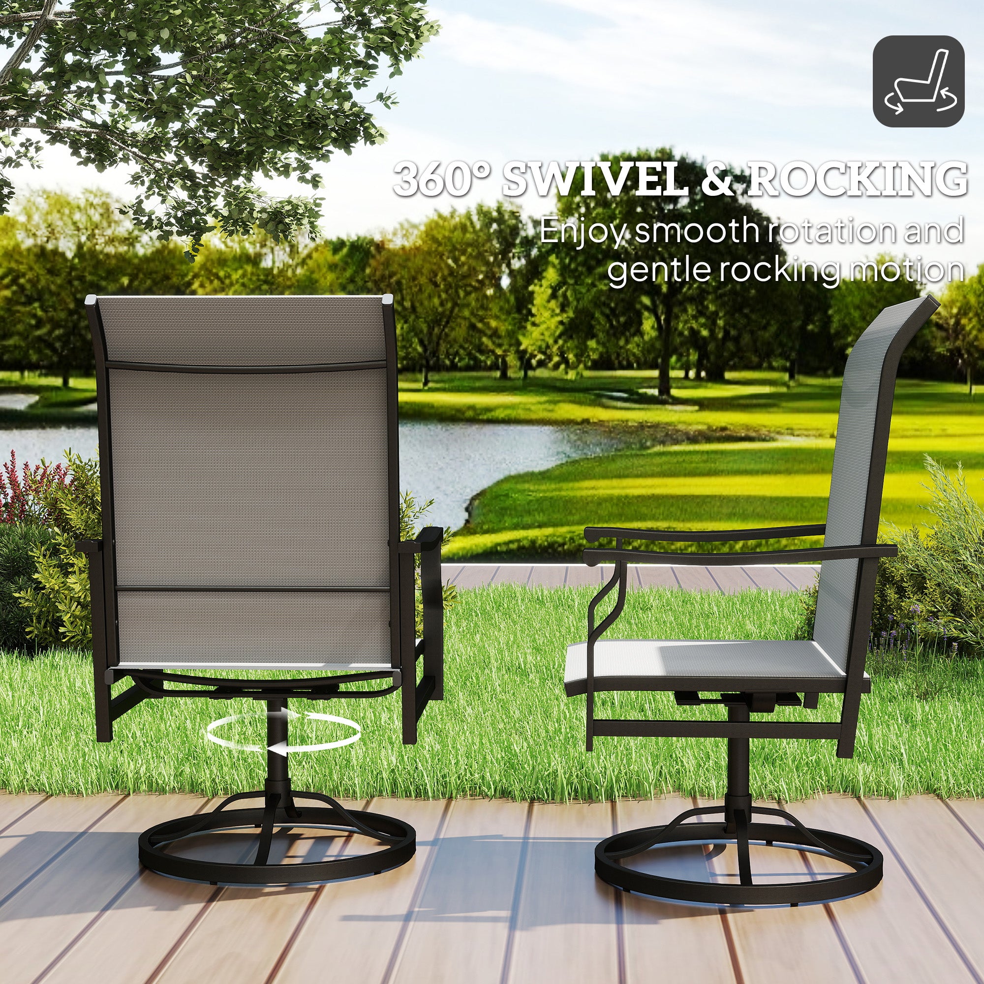 Patio Swivel Chair Set of 2, Swivel Rocker Outdoor Chairs with High Back, for Lawn Garden Backyard Deck, Light Grey