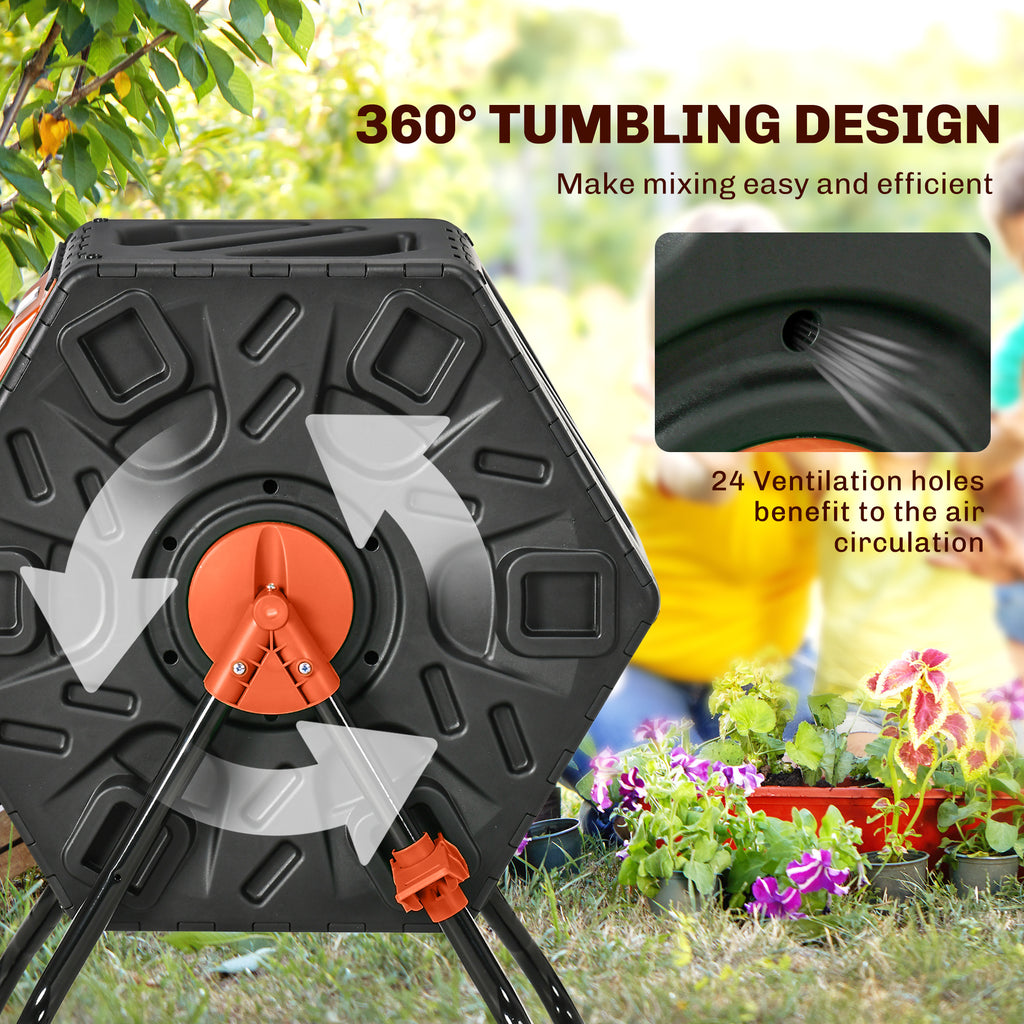 Rotating Composter, Compost Bin with 24 Vents and Steel Legs, 17 Gallon, Orange