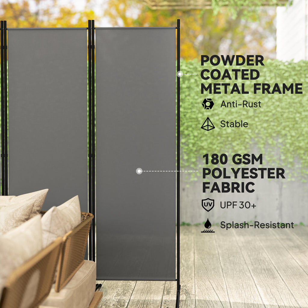 6 Panel Folding Outdoor Privacy Screen with Stable Base, 5.7FT Tall Room Divider with UV30+ Protection, Grey