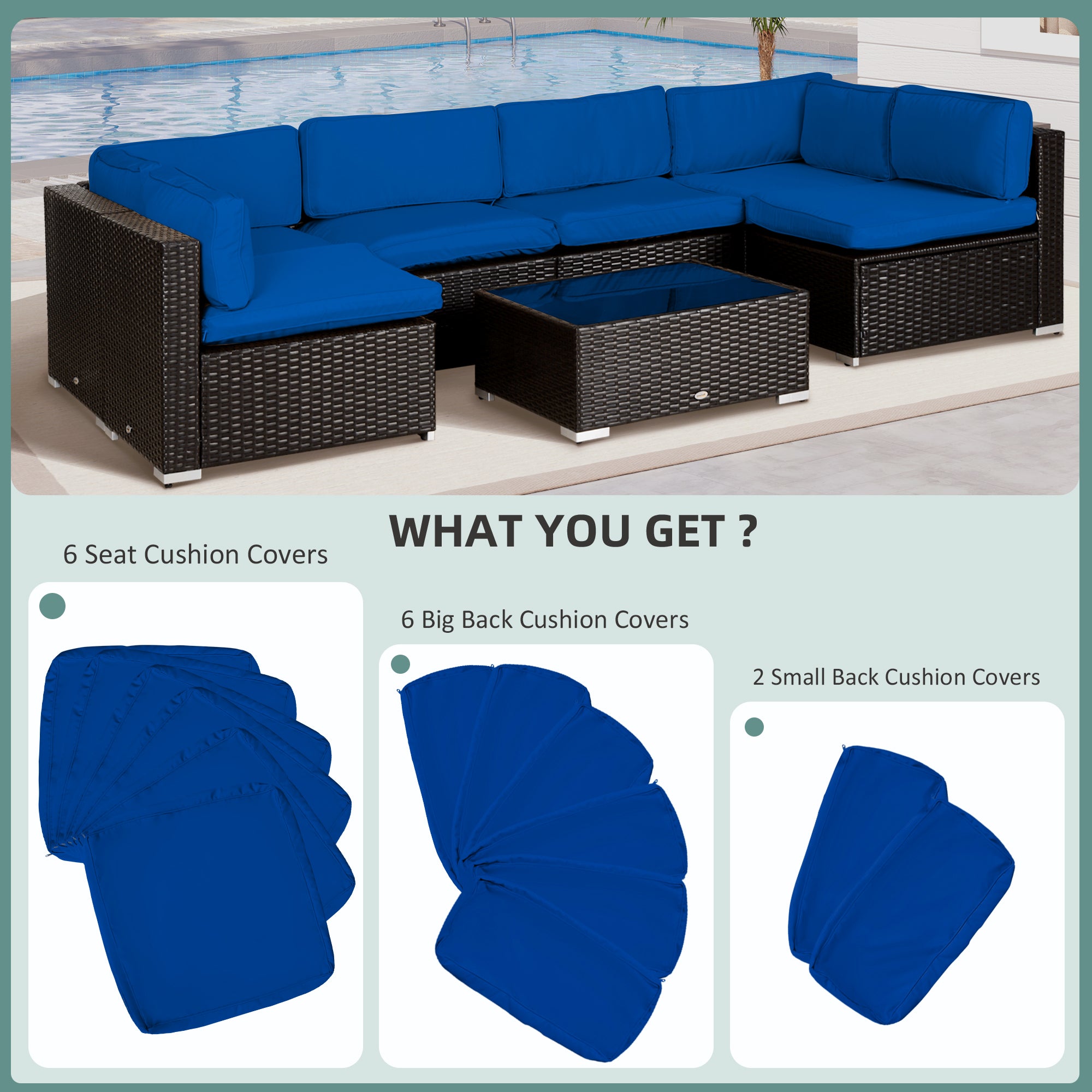 Outdoor 14pc Patio Rattan Sofa Set Cushion Polyester Cover Replacement Set - No Cushion Included Light Blue