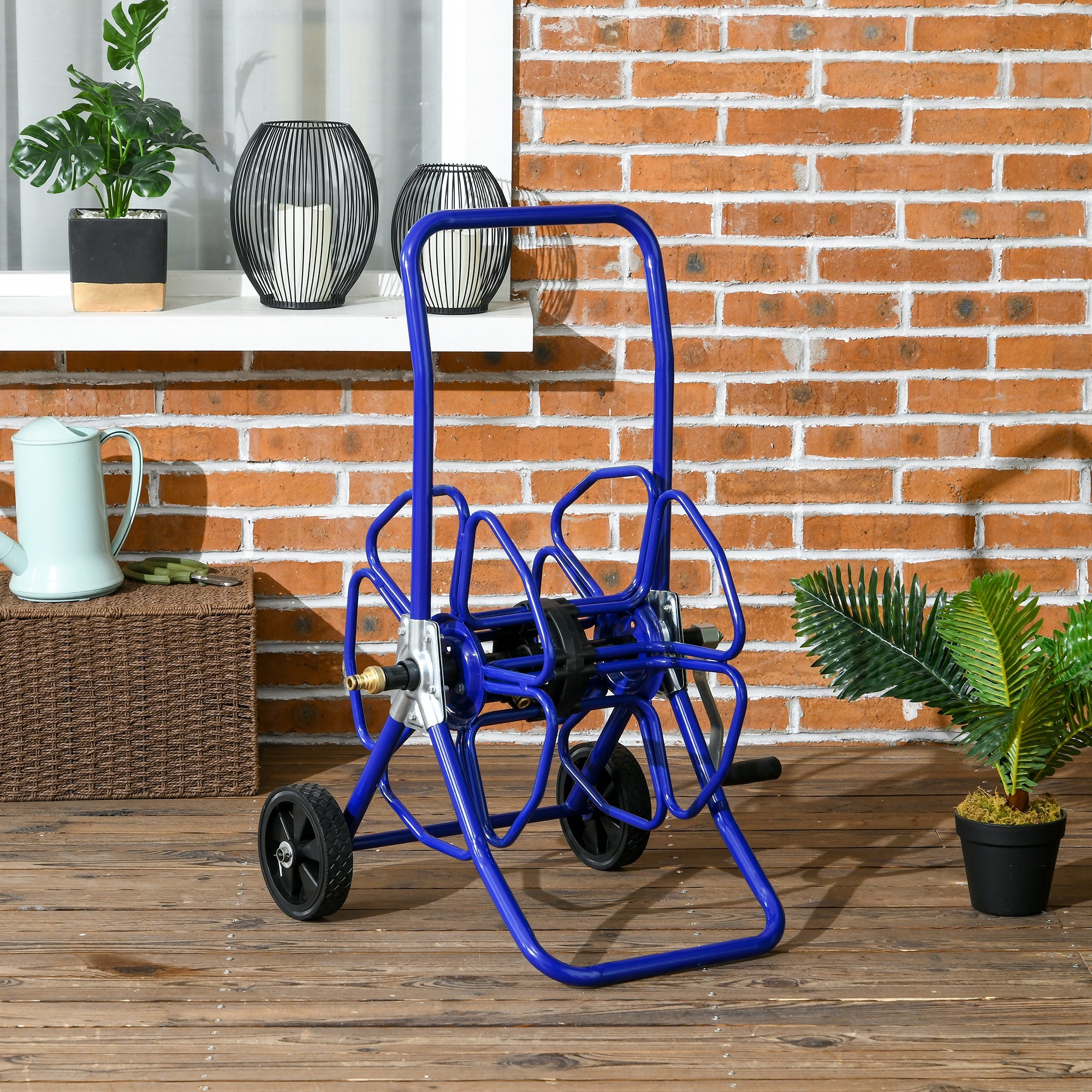 98 ft of 5/8" Hose Reel Cart (Hose Not Included), Garden Water Hose Carts with Wheels for Yard, Lawn, Blue