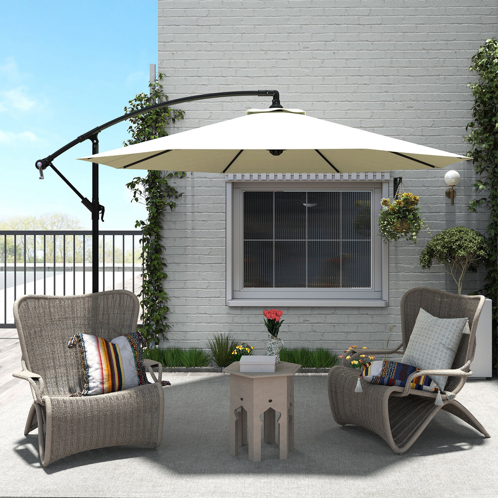 Î¦10' Deluxe Cantilever Umbrella Outdoor Market Parasol Banana Hanging Offset Sunshade Crank Cross Base Beige