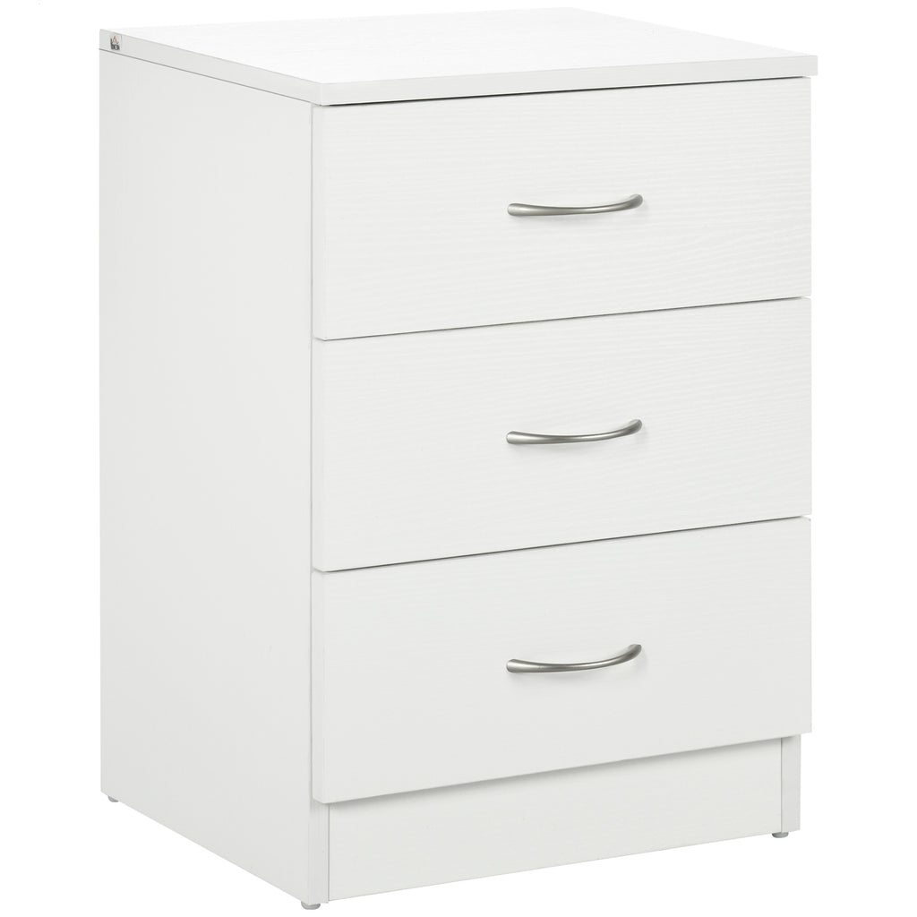 Bedside Table with 3 Drawers, Modern Wood Nightstand, Side End Table for Bedroom, White